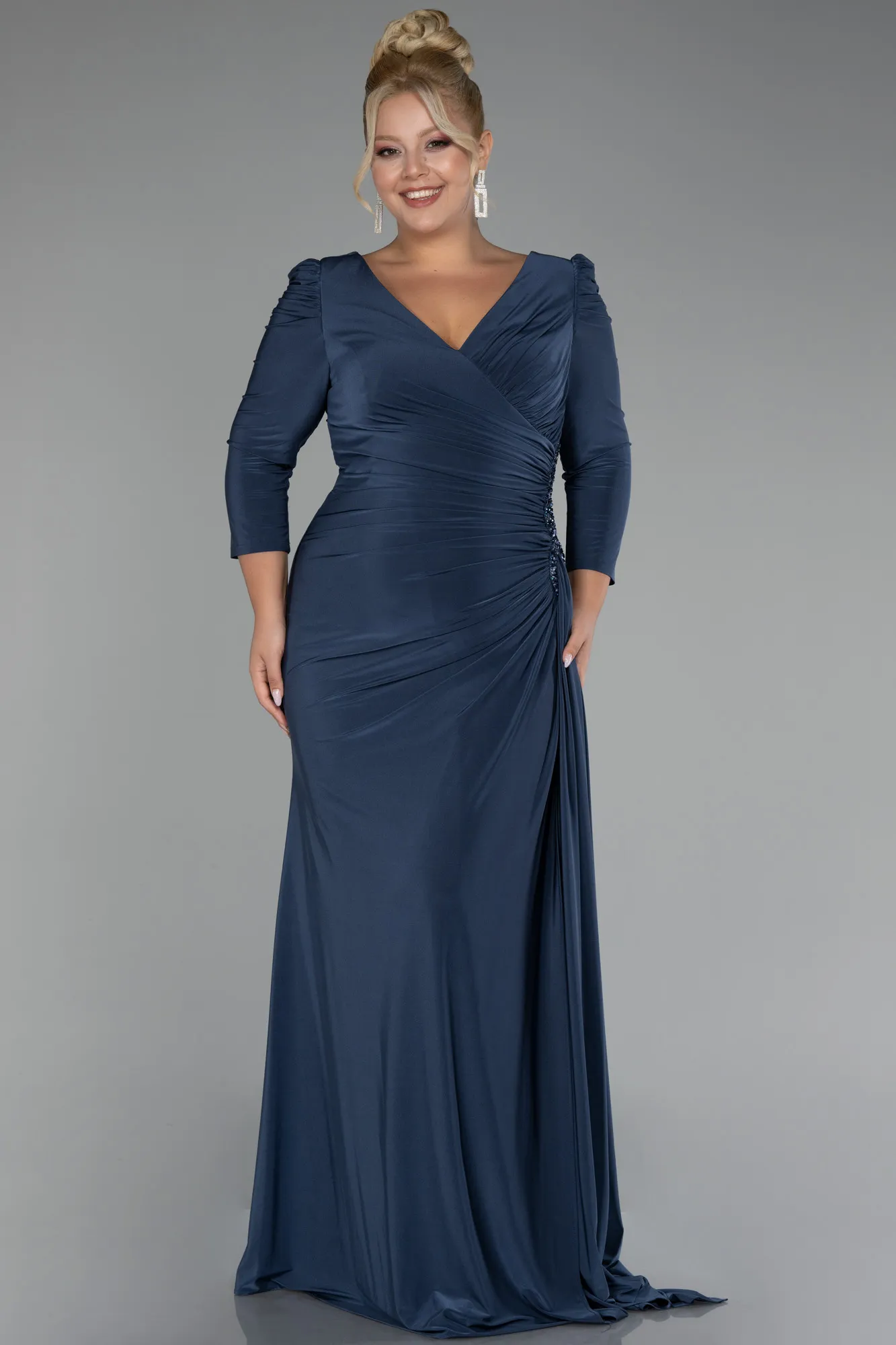 Anthracite-Capri Sleeve Long Plus Size Evening Dress ABU4104