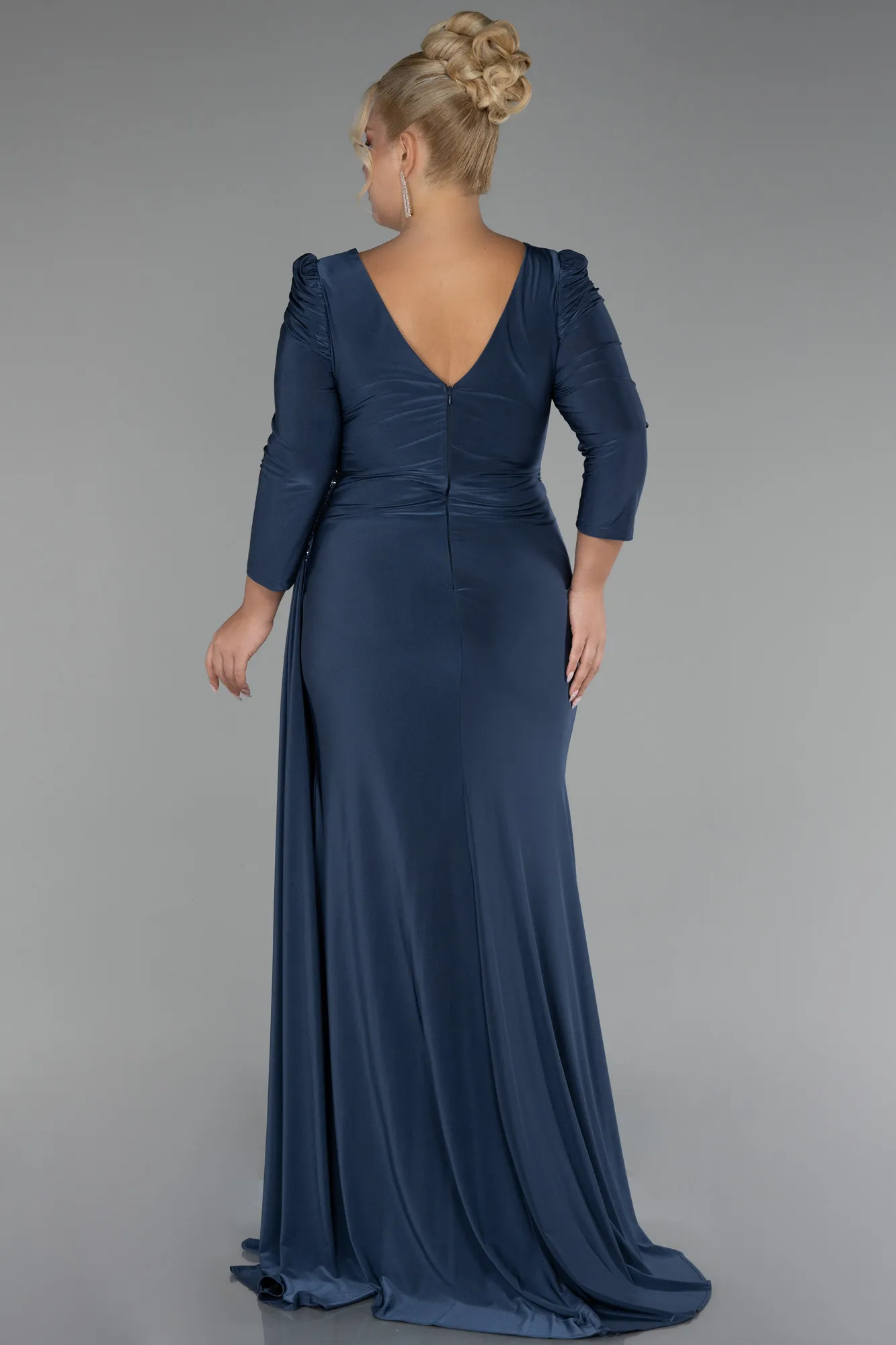 Anthracite-Capri Sleeve Long Plus Size Evening Dress ABU4104