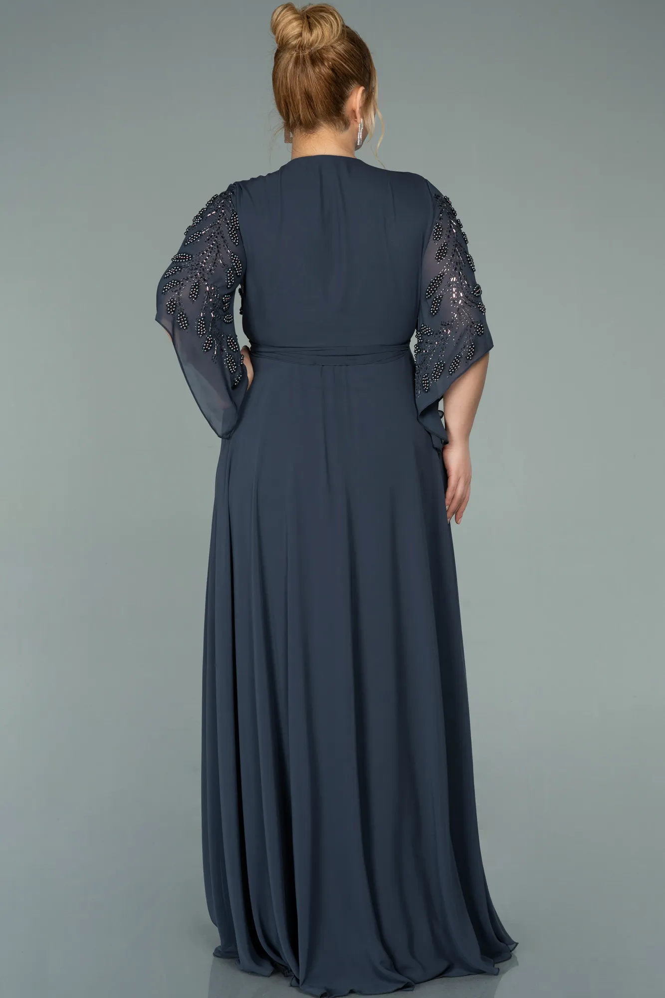 Anthracite-Long Chiffon Plus Size Evening Dress ABU2071