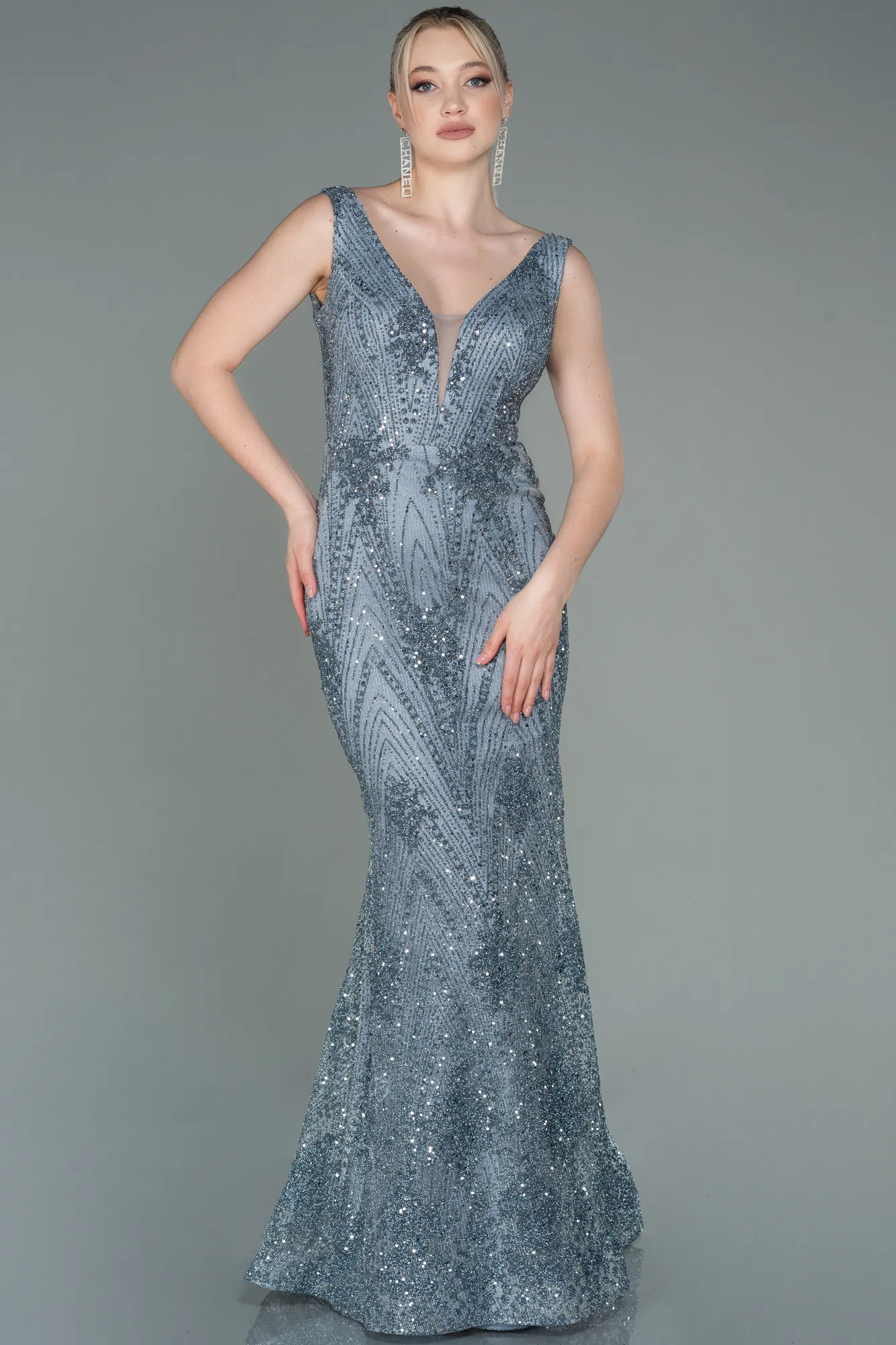 Anthracite-Long Mermaid Prom Dress ABU3178