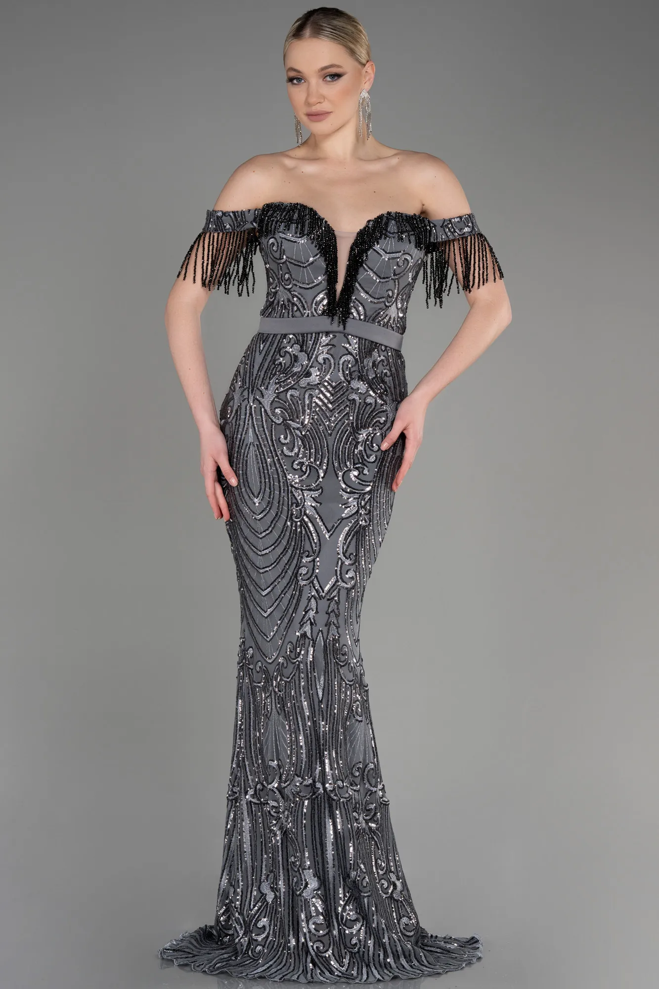 Anthracite-Long Mermaid Prom Dress ABU3783