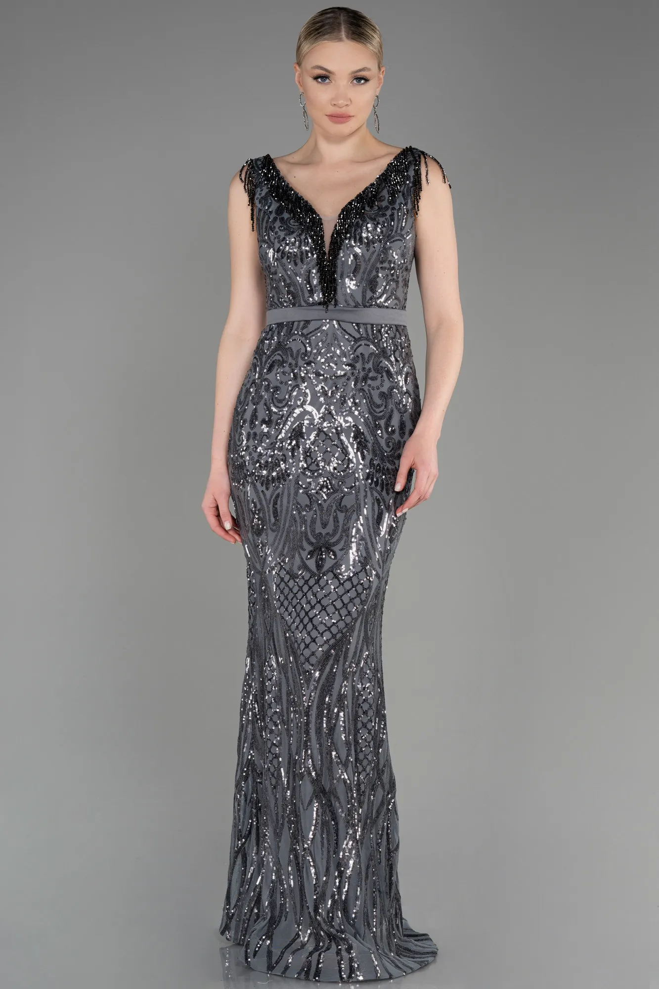 Anthracite-Long Mermaid Prom Dress ABU3874