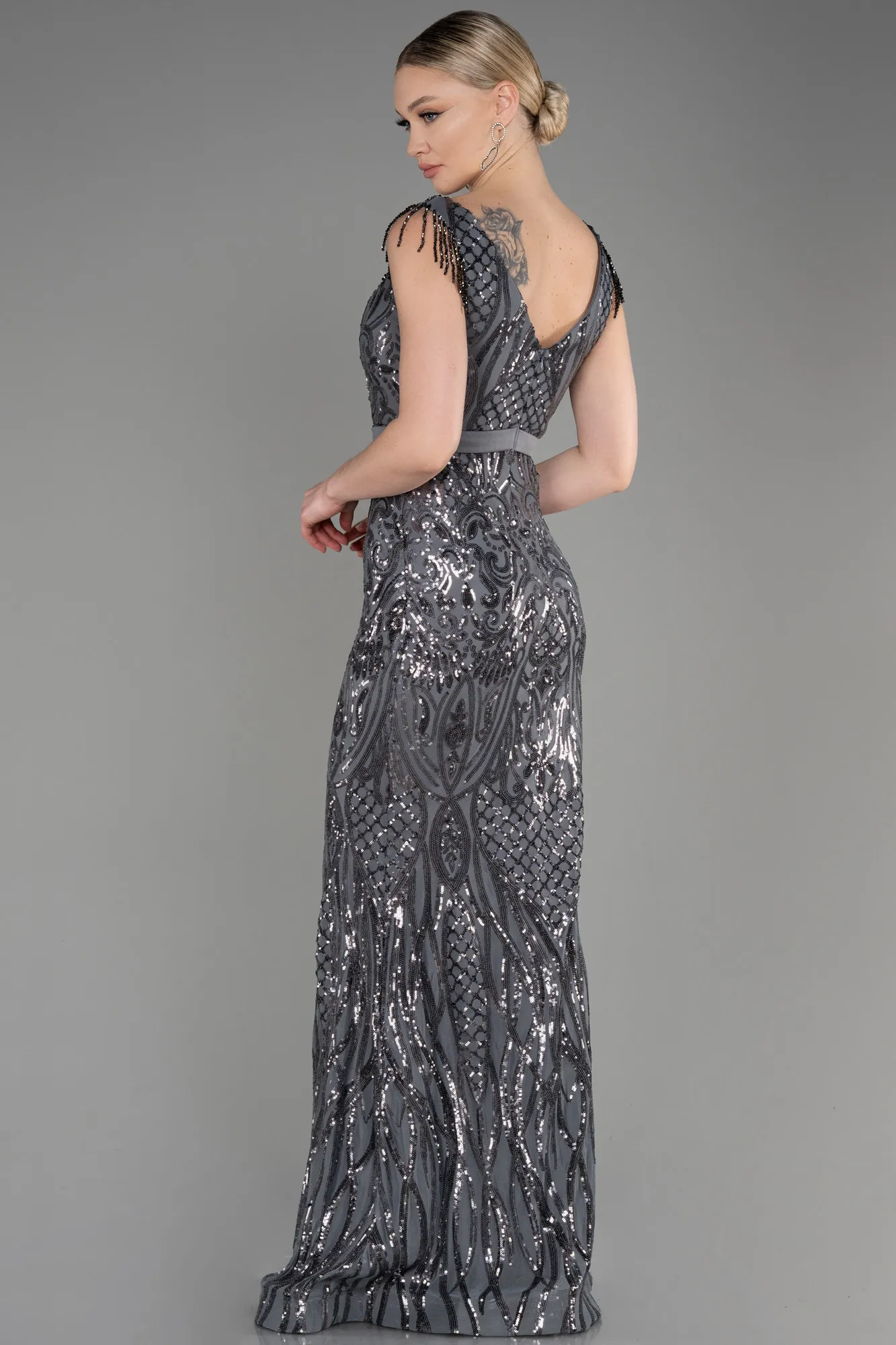 Anthracite-Long Mermaid Prom Dress ABU3874