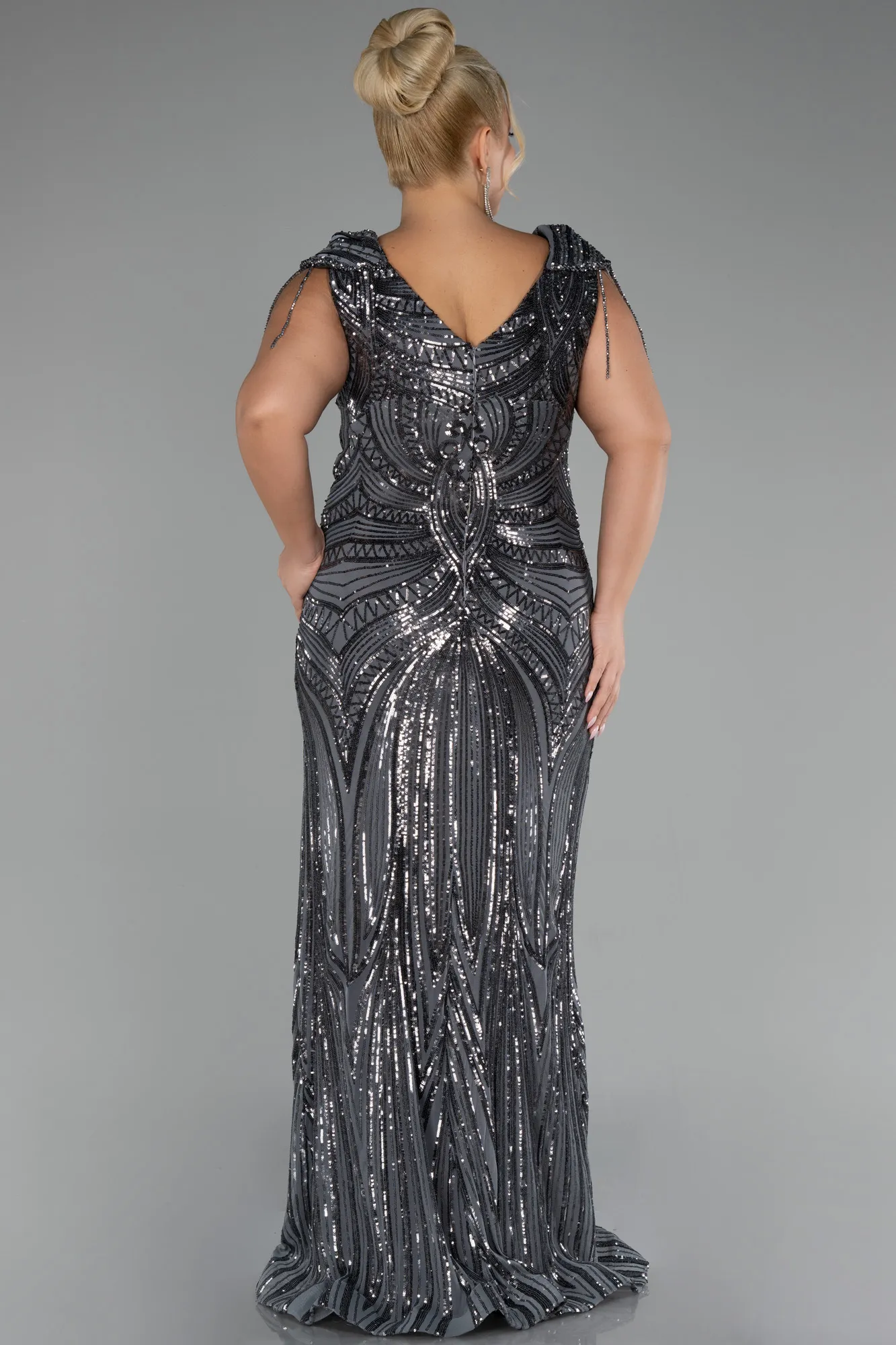 Anthracite-Long Plus Size Engagement Dress ABU3730