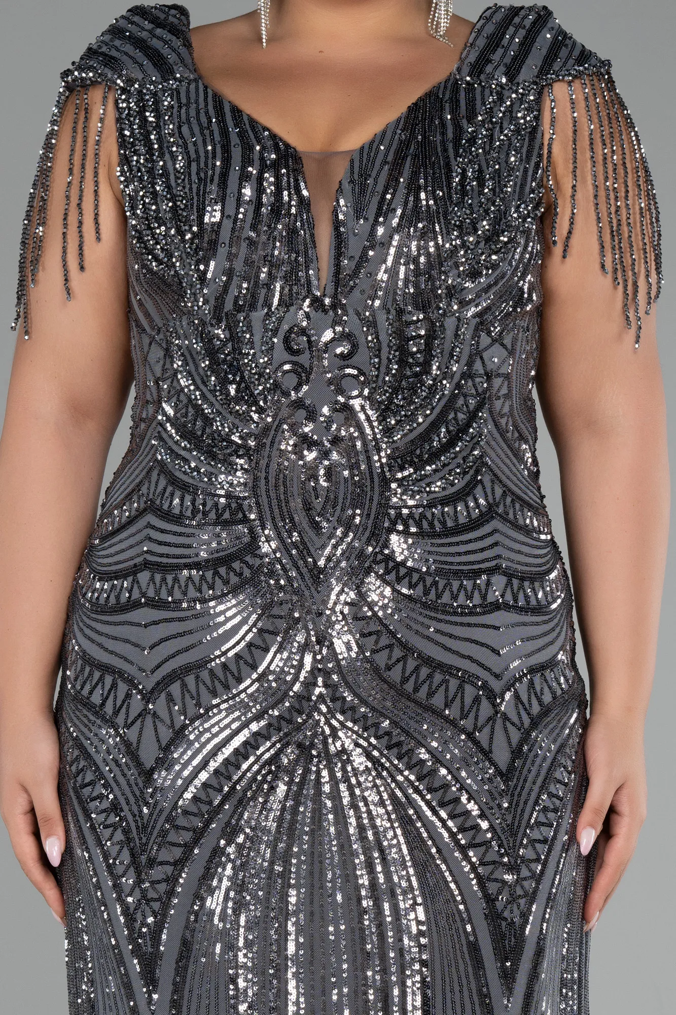 Anthracite-Long Plus Size Engagement Dress ABU3730