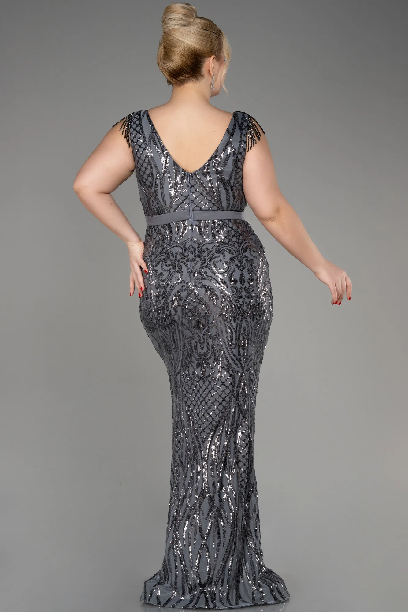 Anthracite-Long Plus Size Engagement Dress ABU3876