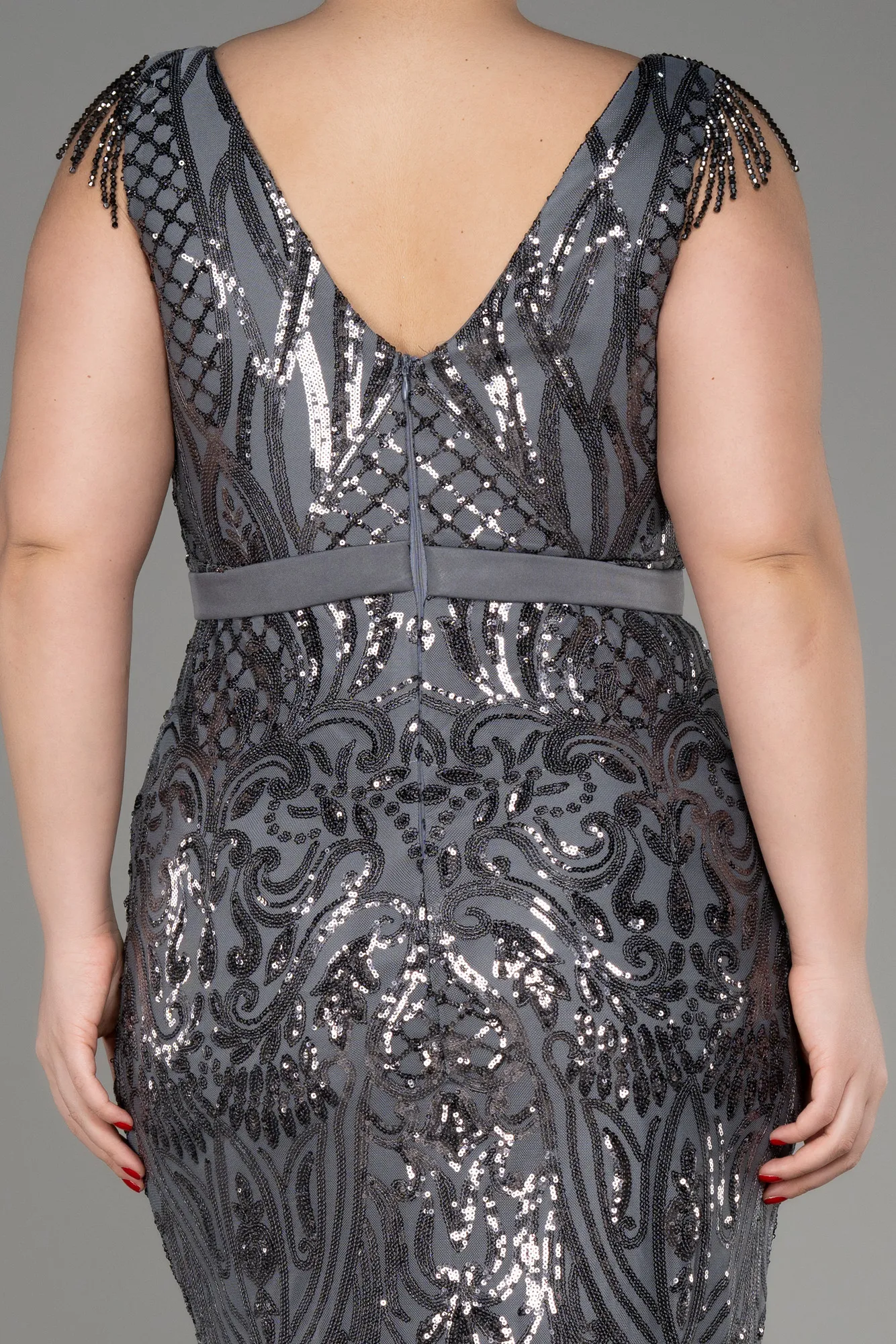 Anthracite-Long Plus Size Engagement Dress ABU3876