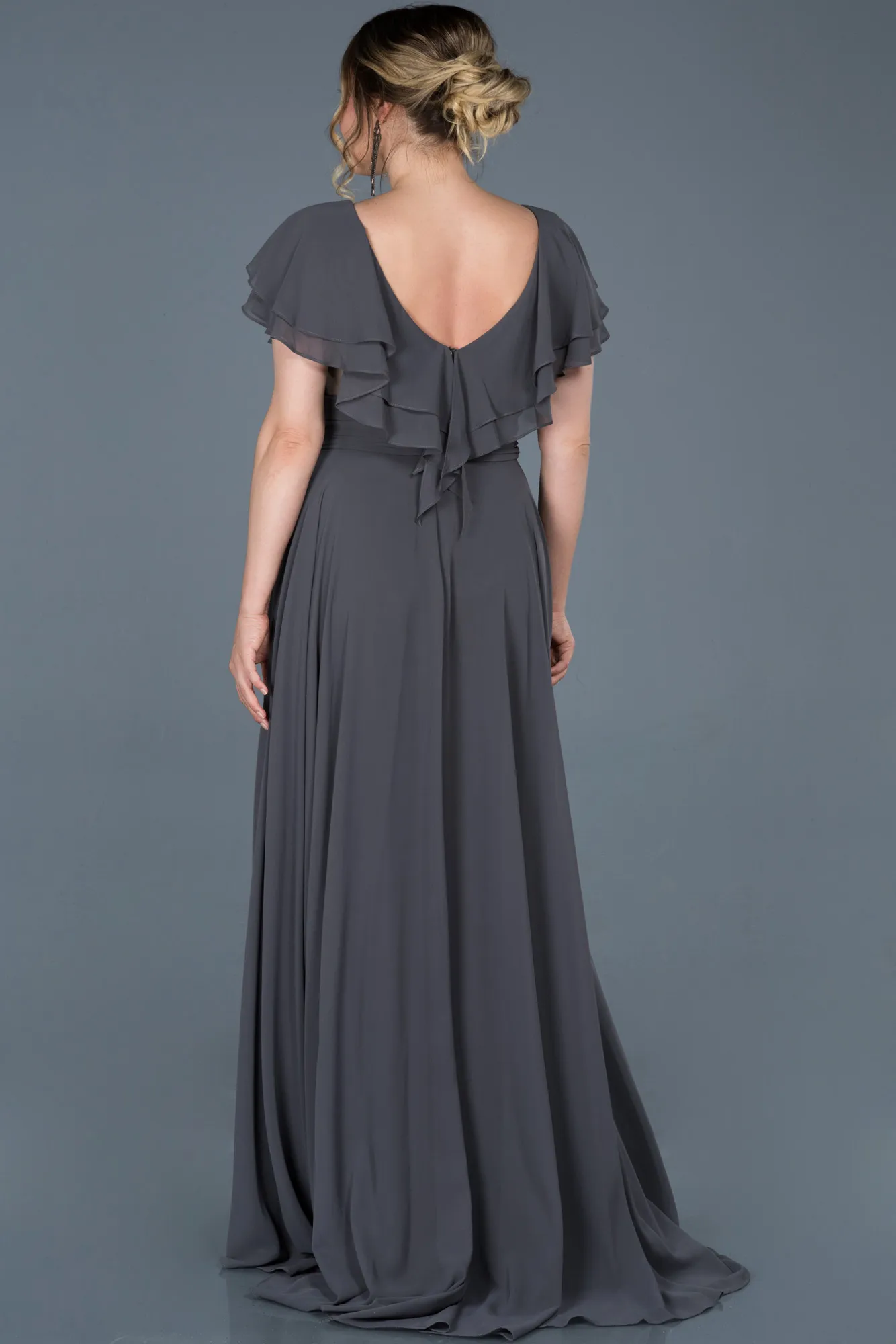 Anthracite-Long Plus Size Evening Dress ABU032