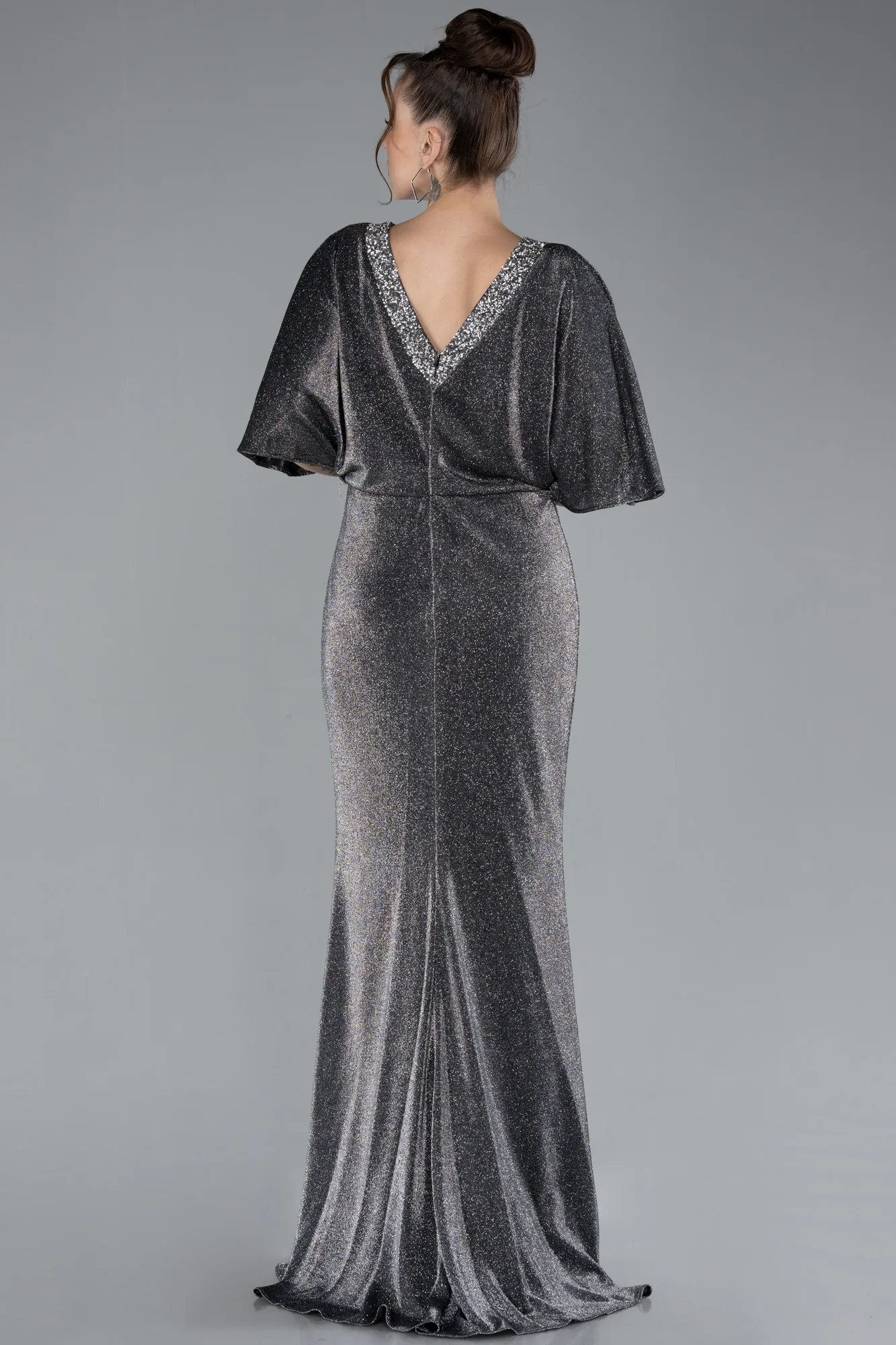 Anthracite-Long Plus Size Evening Dress ABU3743