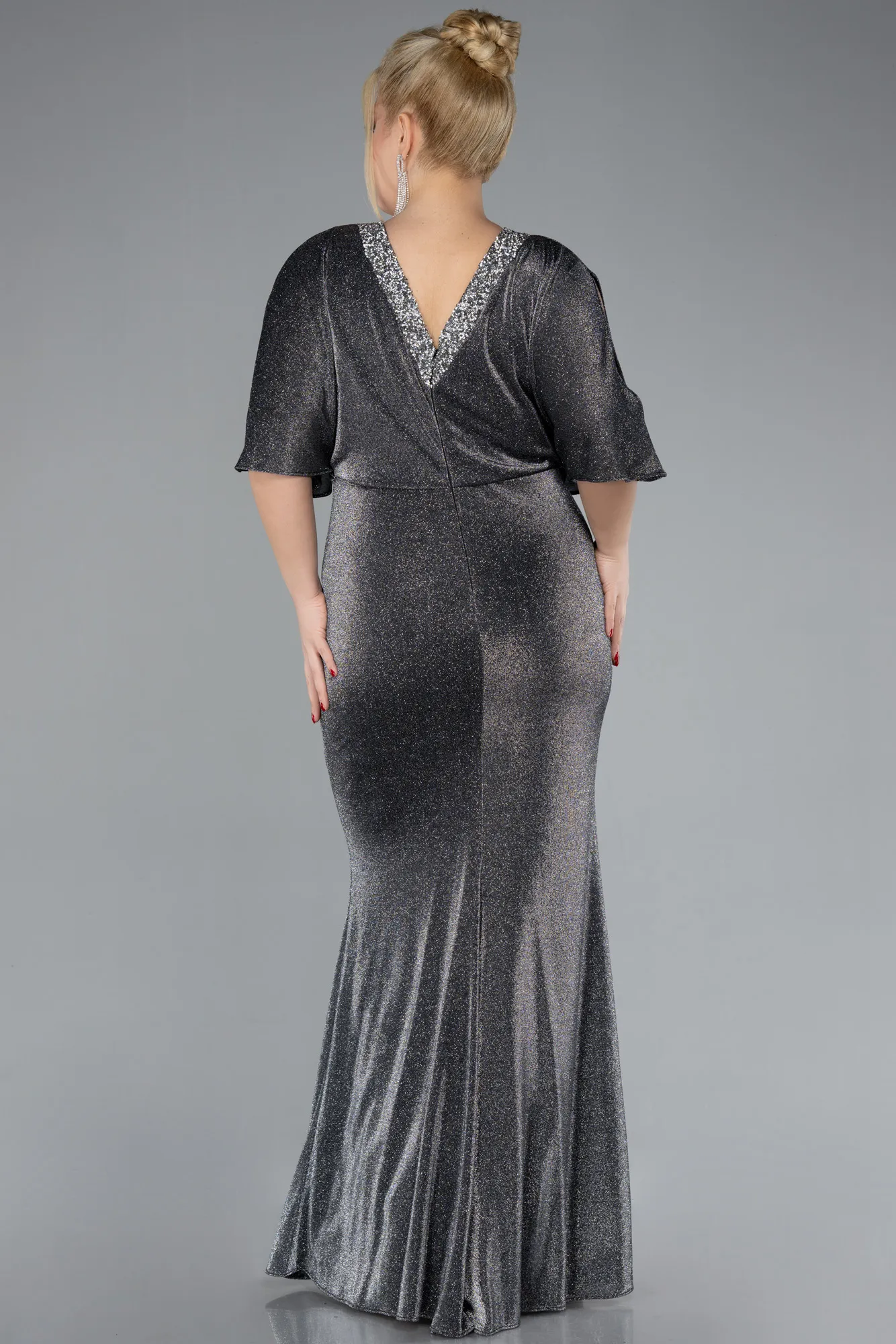 Anthracite-Long Plus Size Evening Dress ABU3743