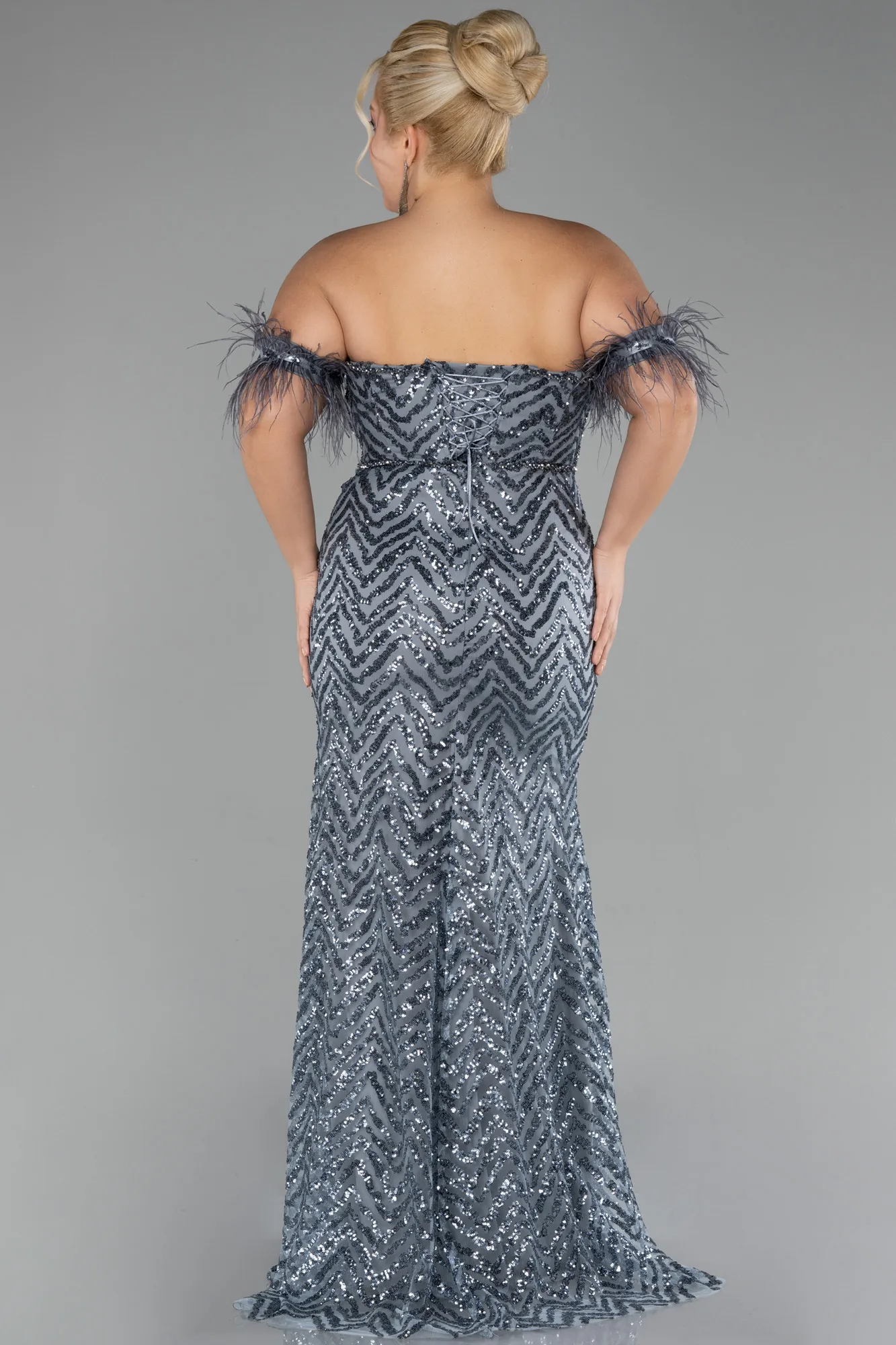 Anthracite-Long Plus Size Evening Dress ABU4149