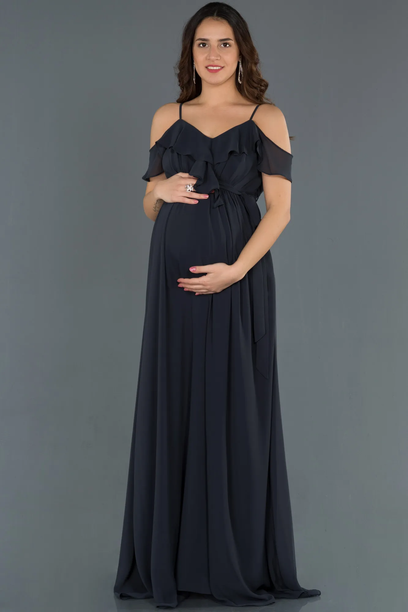 Anthracite-Long Pregnancy Evening Dress ABU744