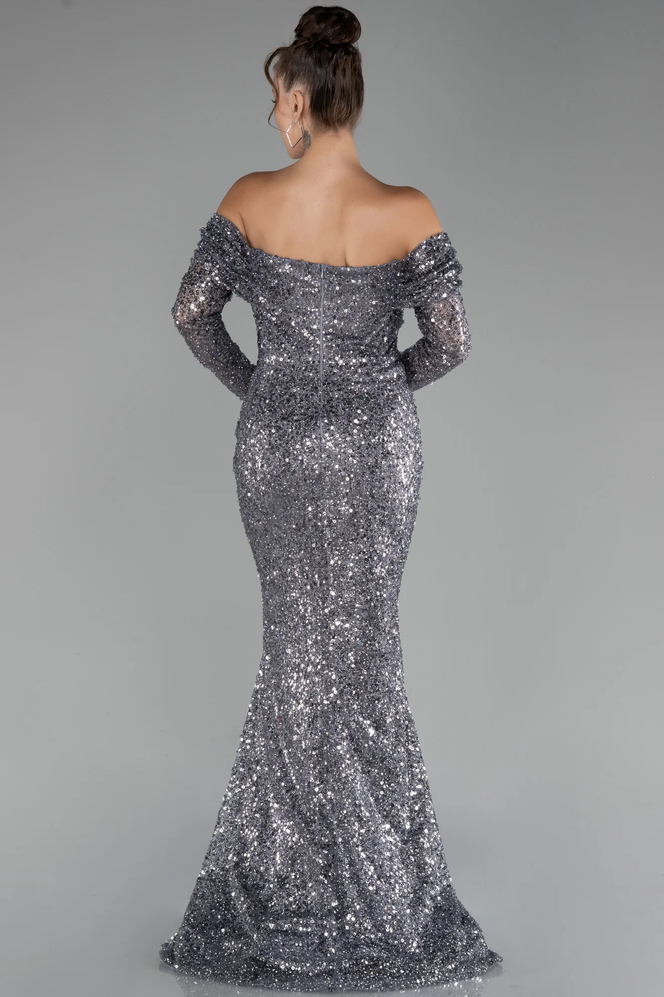 Anthracite-Long Scaly Mermaid Evening Gown ABU3985