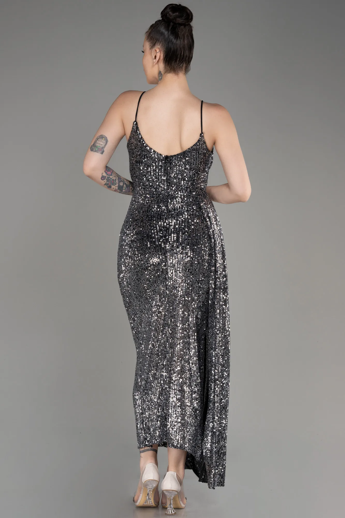 Anthracite-Midi Scaly Cocktail Dress ABK2071