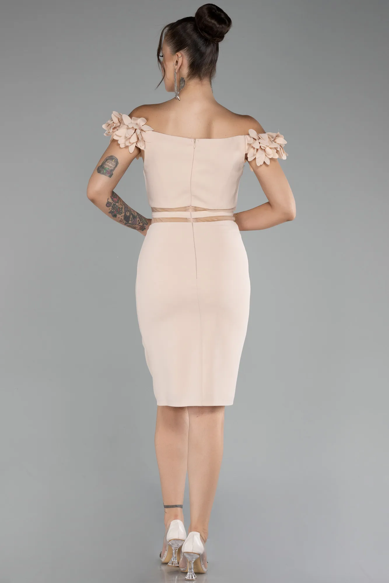 Beige-Boat Neck Short Cocktail Dress ABK2120