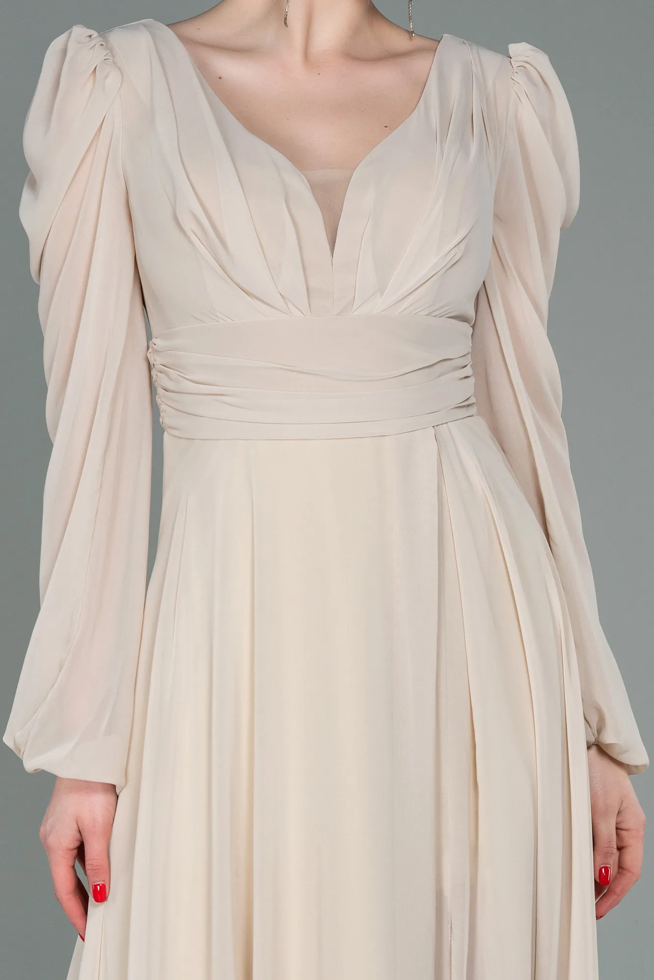 Beige-Long Chiffon Evening Dress ABU3085