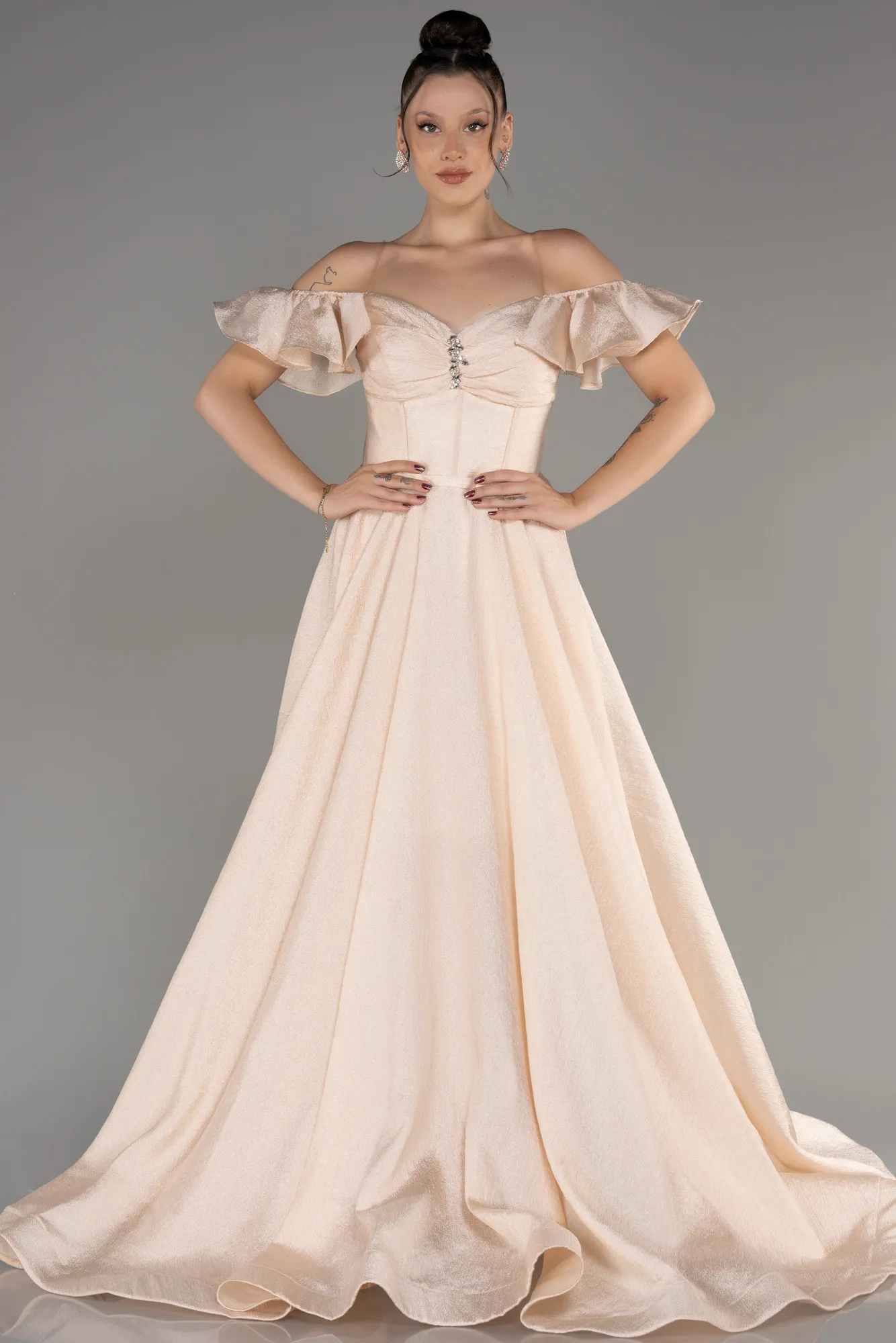 Beige-Long Evening Dress ABU3884