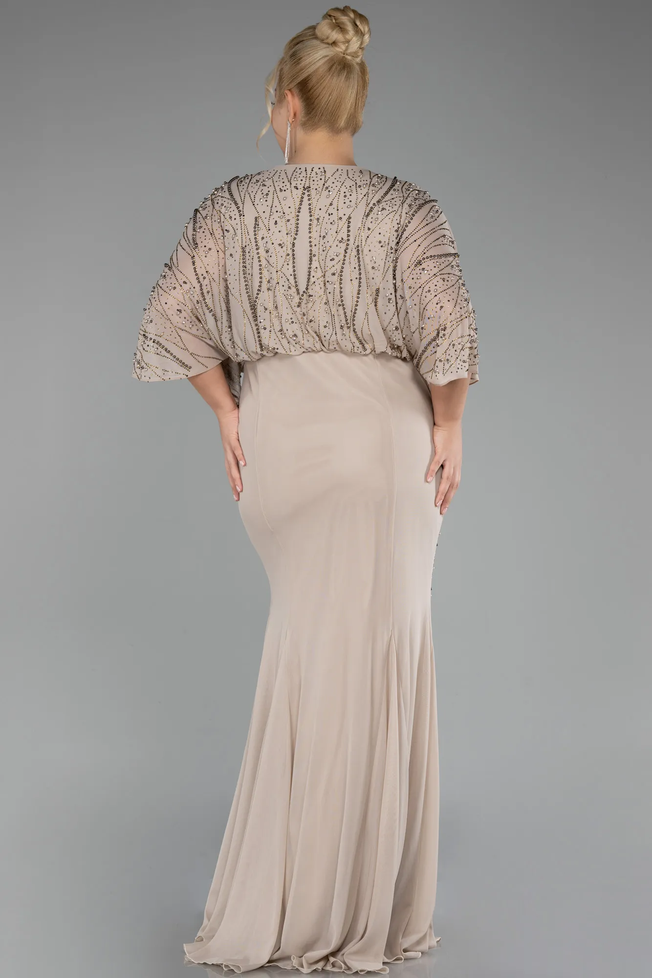 Beige-Long Plus Size Engagement Dress ABU3732