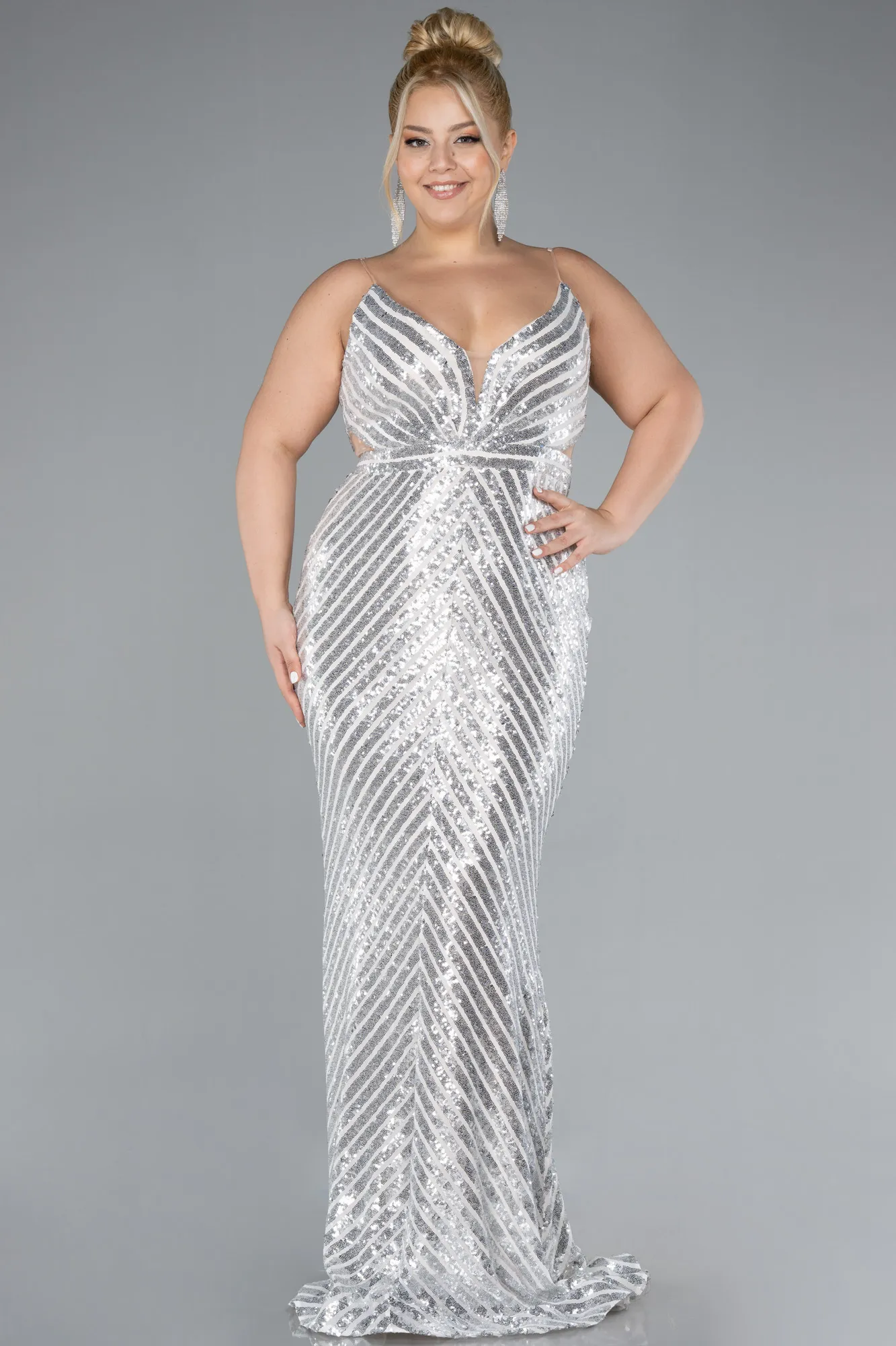 Beige-Long Plus Size Evening Dress ABU1661