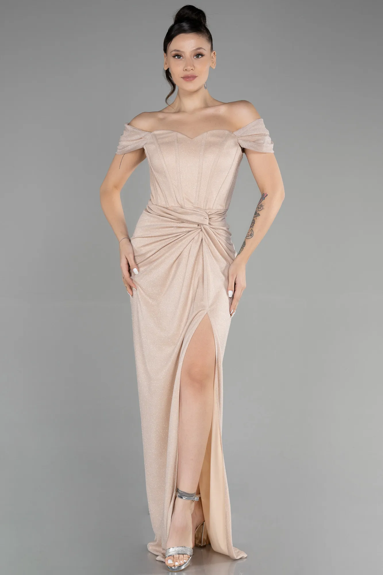 Beige-Long Prom Gown ABU3473