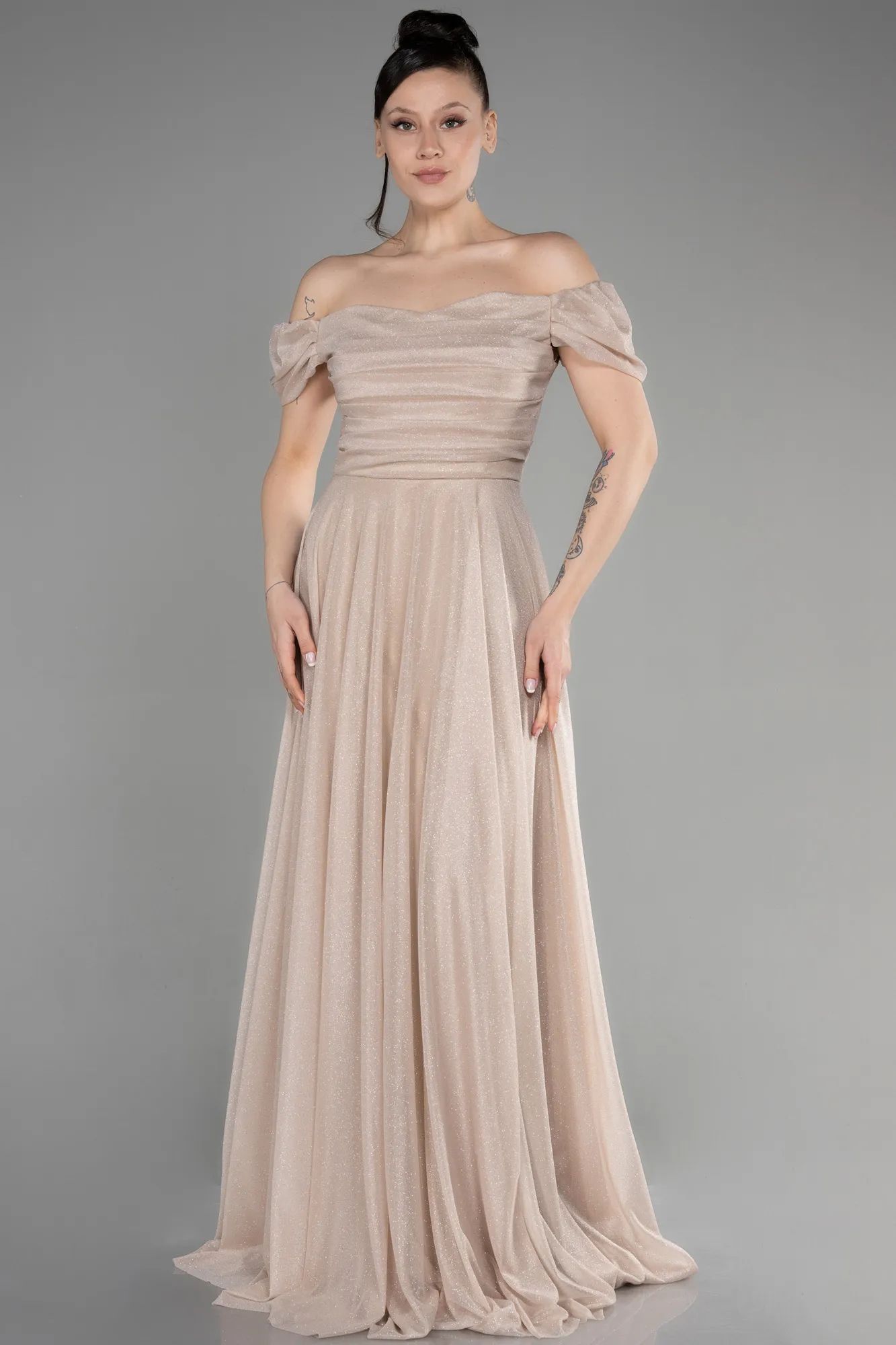 Beige-Long Prom Gown ABU3660