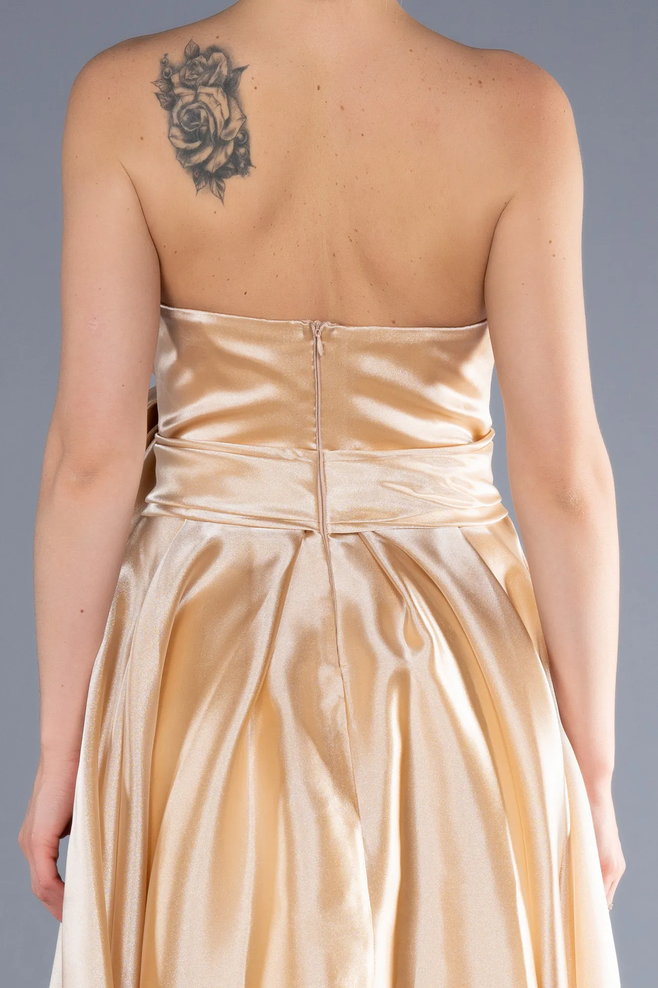 Beige-Long Satin Evening Dress ABU3862