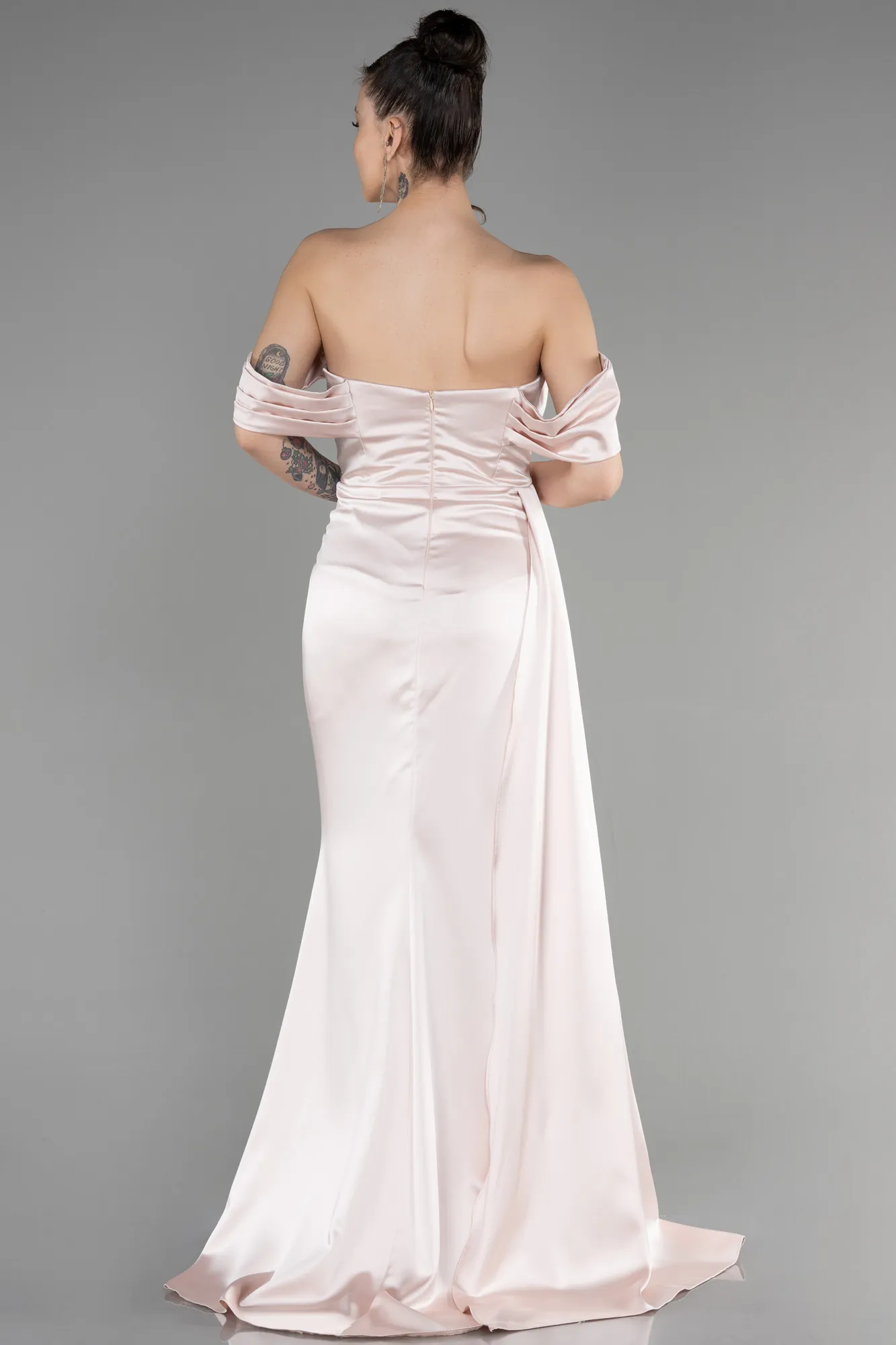 Beige-Long Satin Prom Gown ABU3514