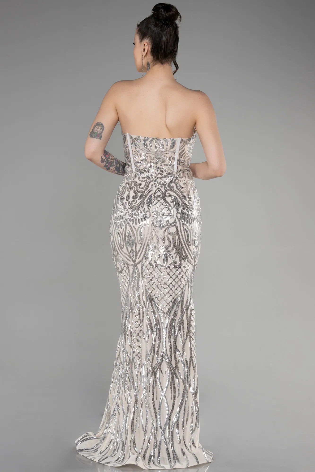 Beige-Long Scaly Mermaid Prom Dress ABU3550
