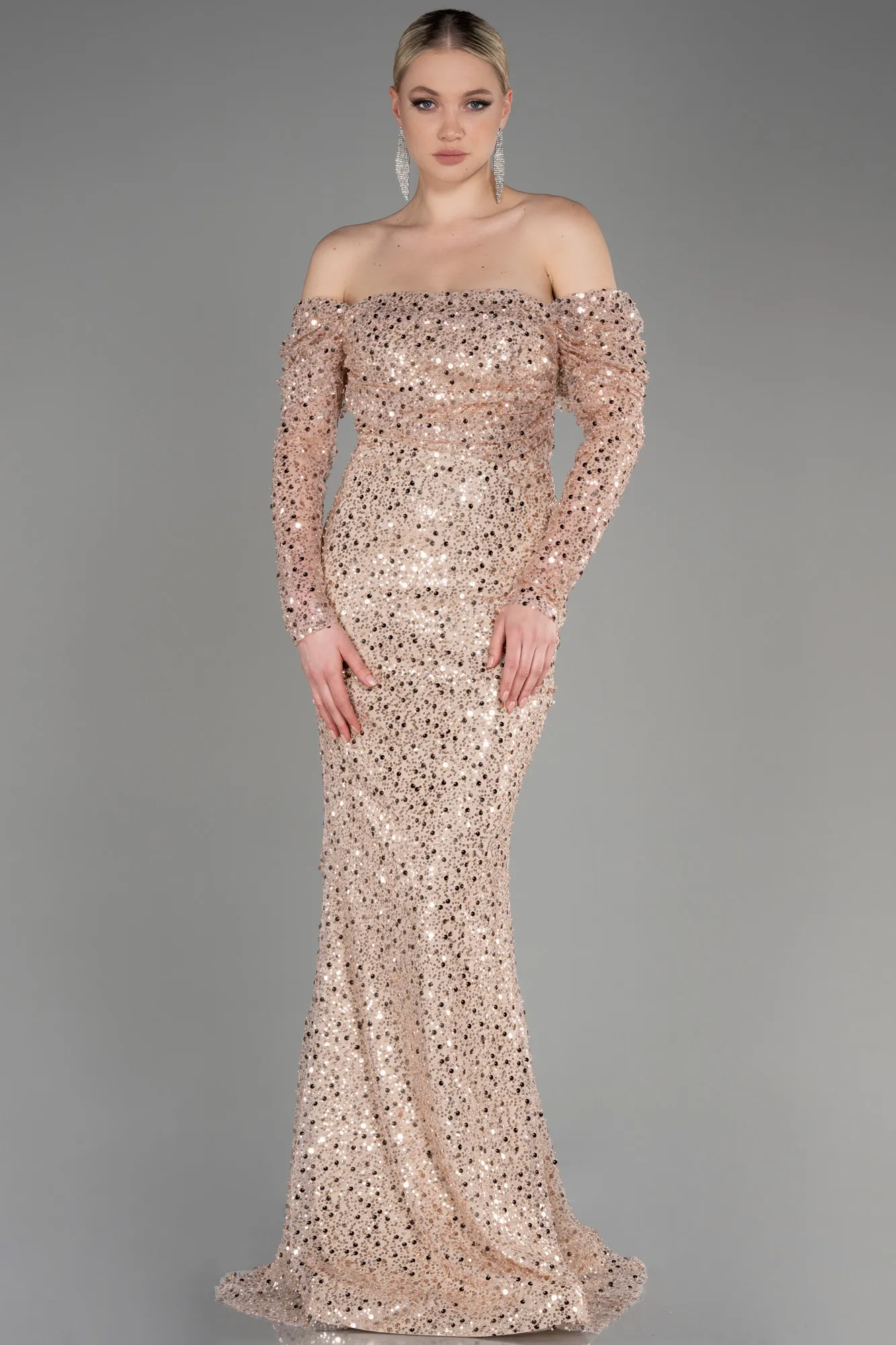 Beige-Long Scaly Mermaid Prom Dress ABU3829