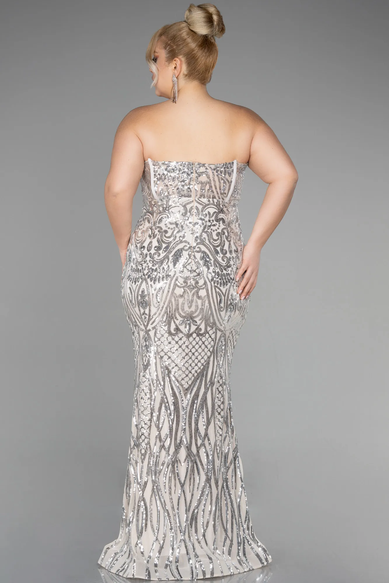 Beige-Long Scaly Plus Size Engagement Dress ABU3552