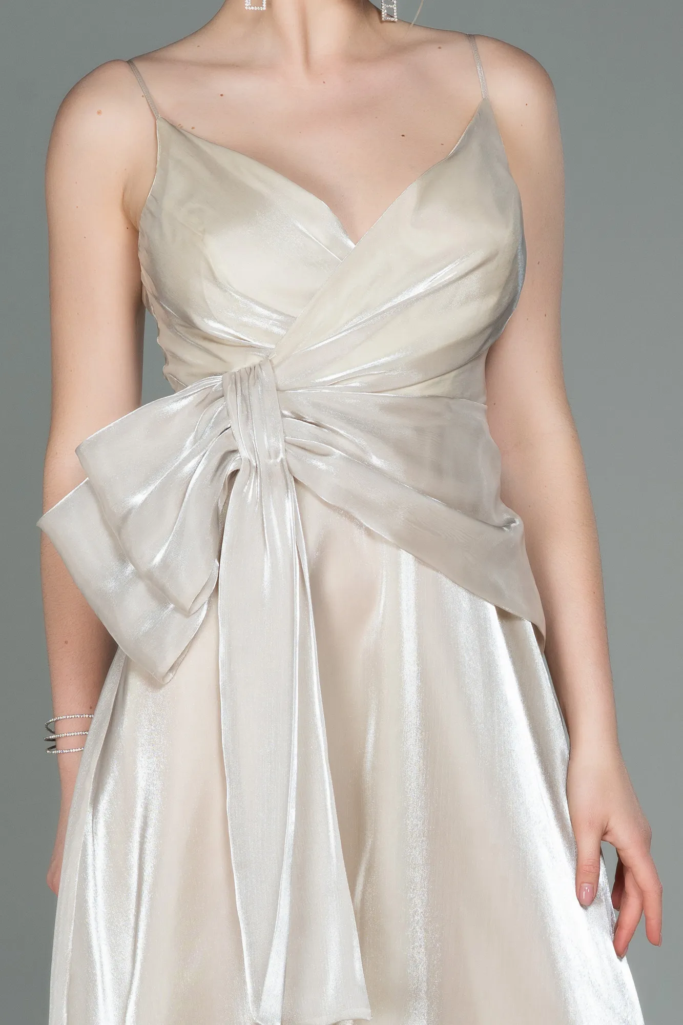 Beige-Midi Chiffon Invitation Dress ABK1669