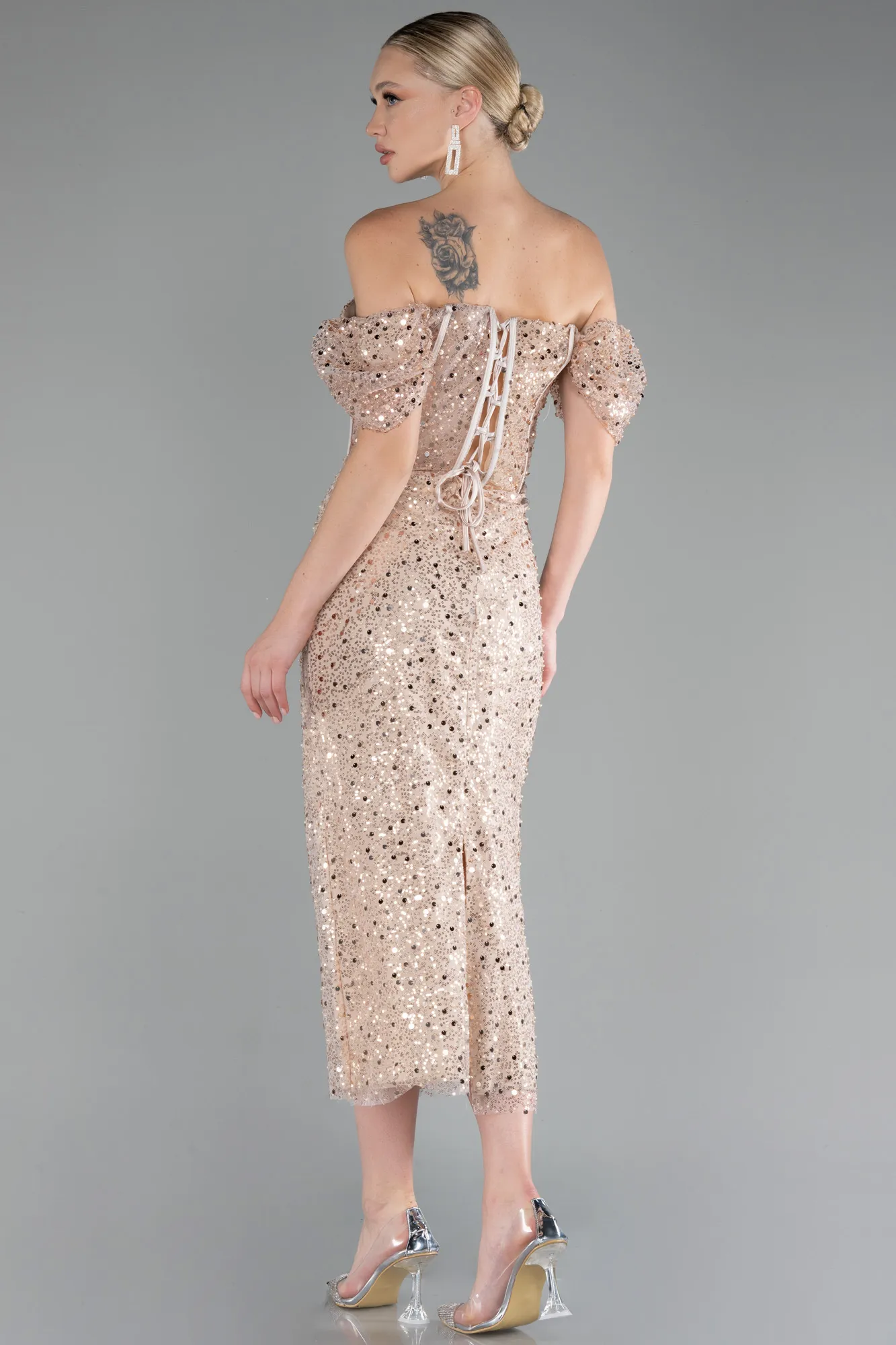 Beige-Midi Scaly Cocktail Dress ABK2130