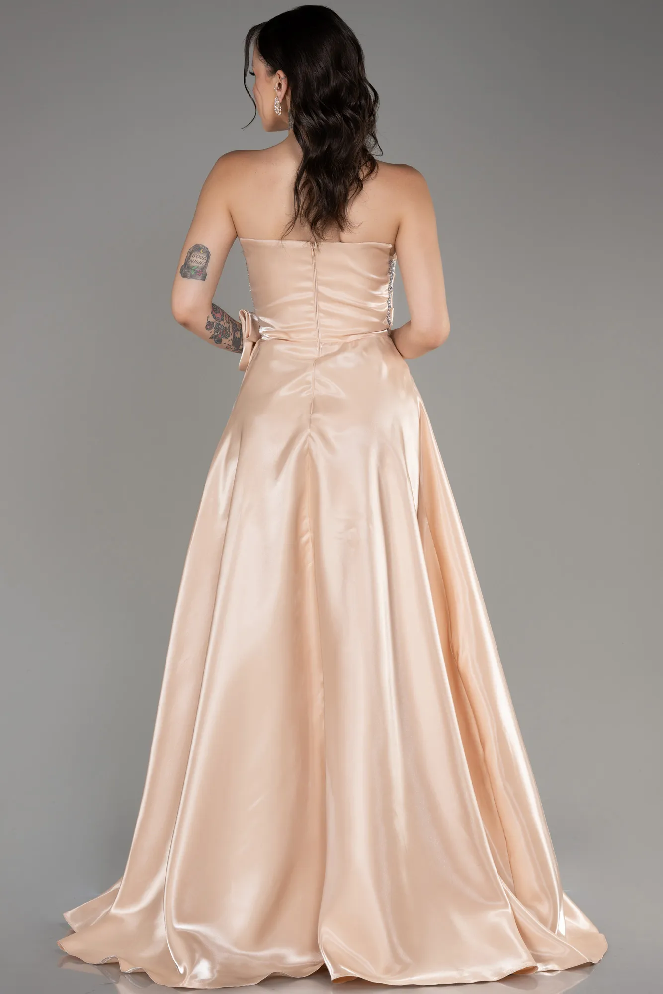 Beige-Strapless Slit Long Ball Gown ABU4015