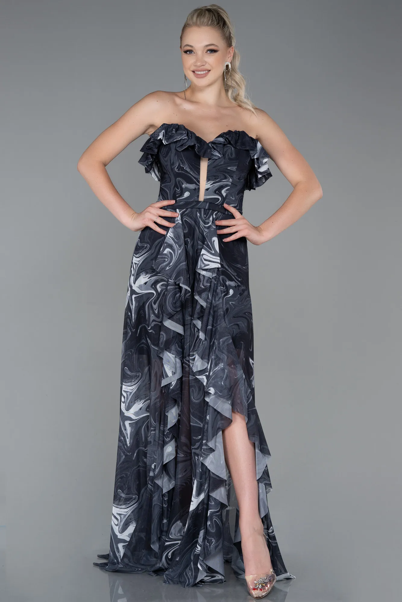 Black-Anthracite-Long Prom Gown ABU3086