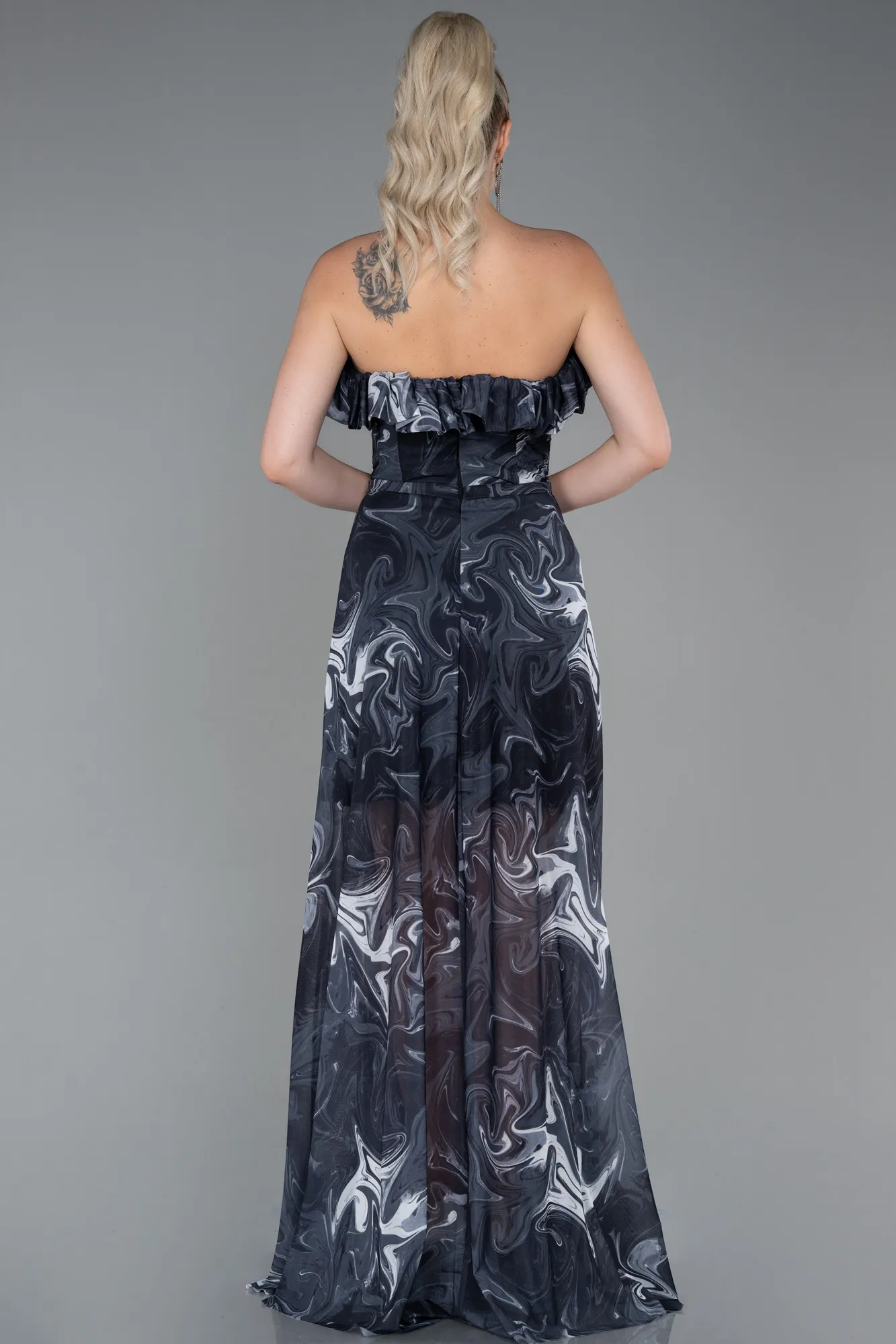 Black-Anthracite-Long Prom Gown ABU3086