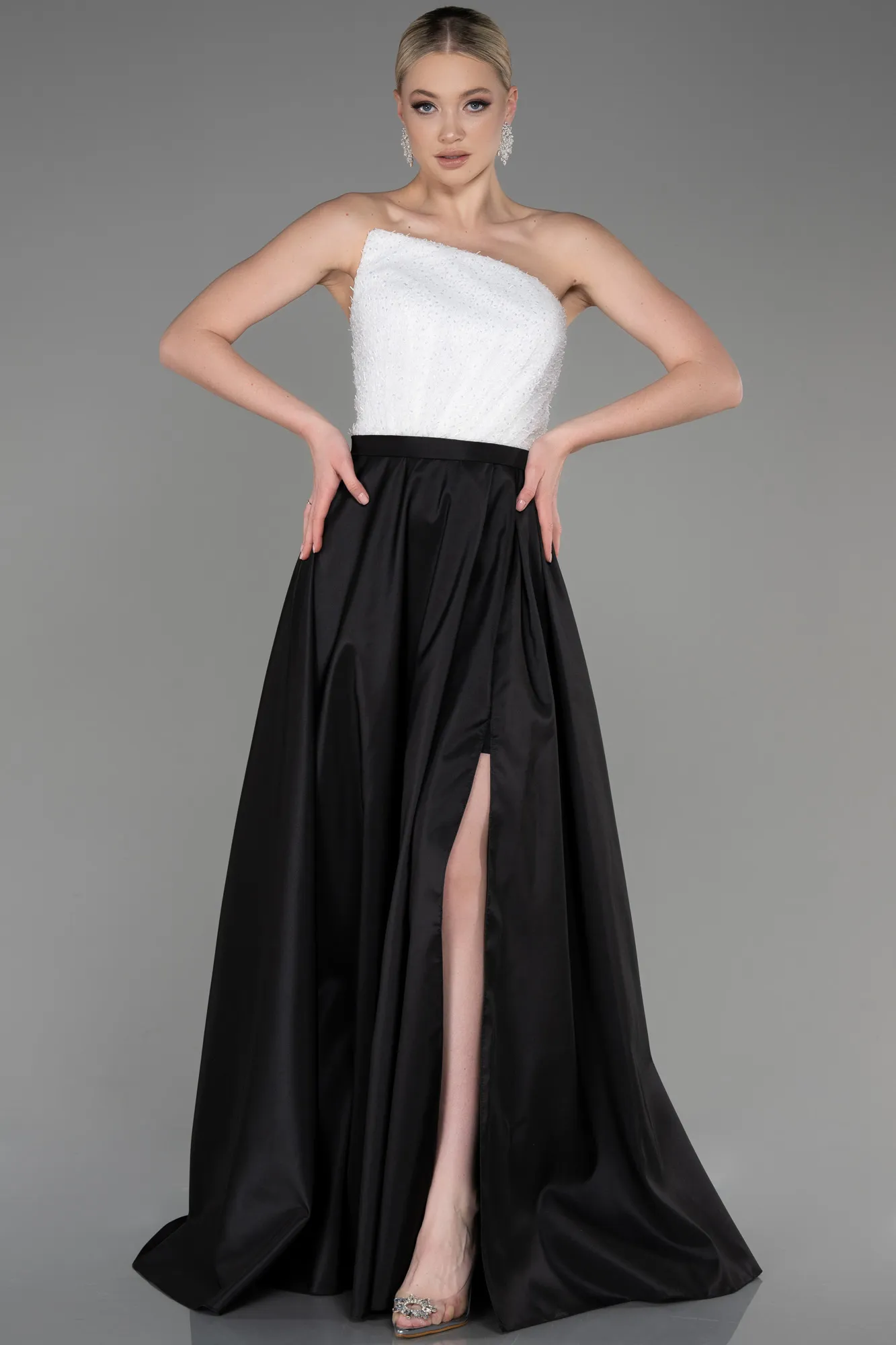 Black-Ecru-Long Evenin Dress ABU3779