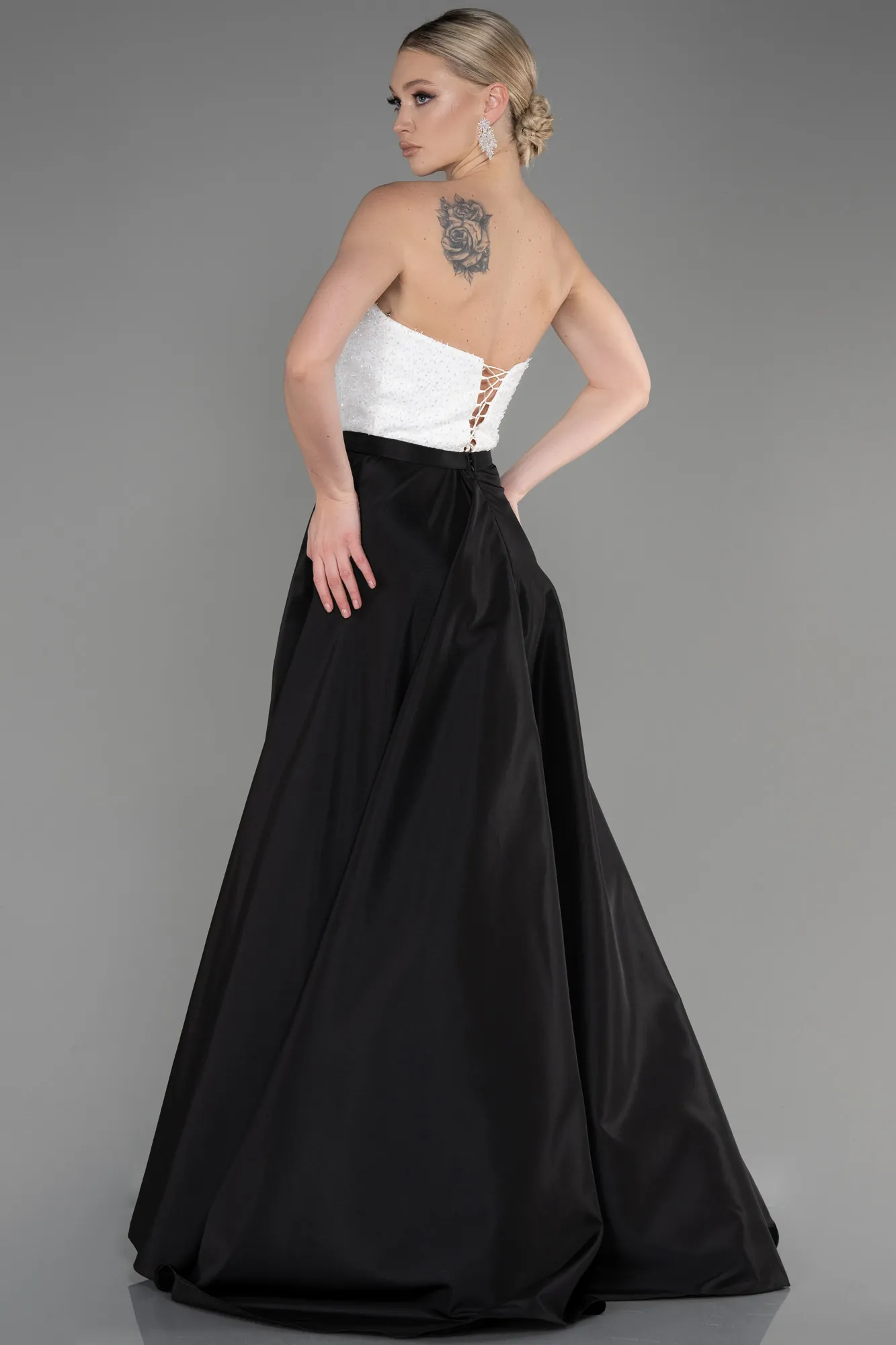 Black-Ecru-Long Evenin Dress ABU3779