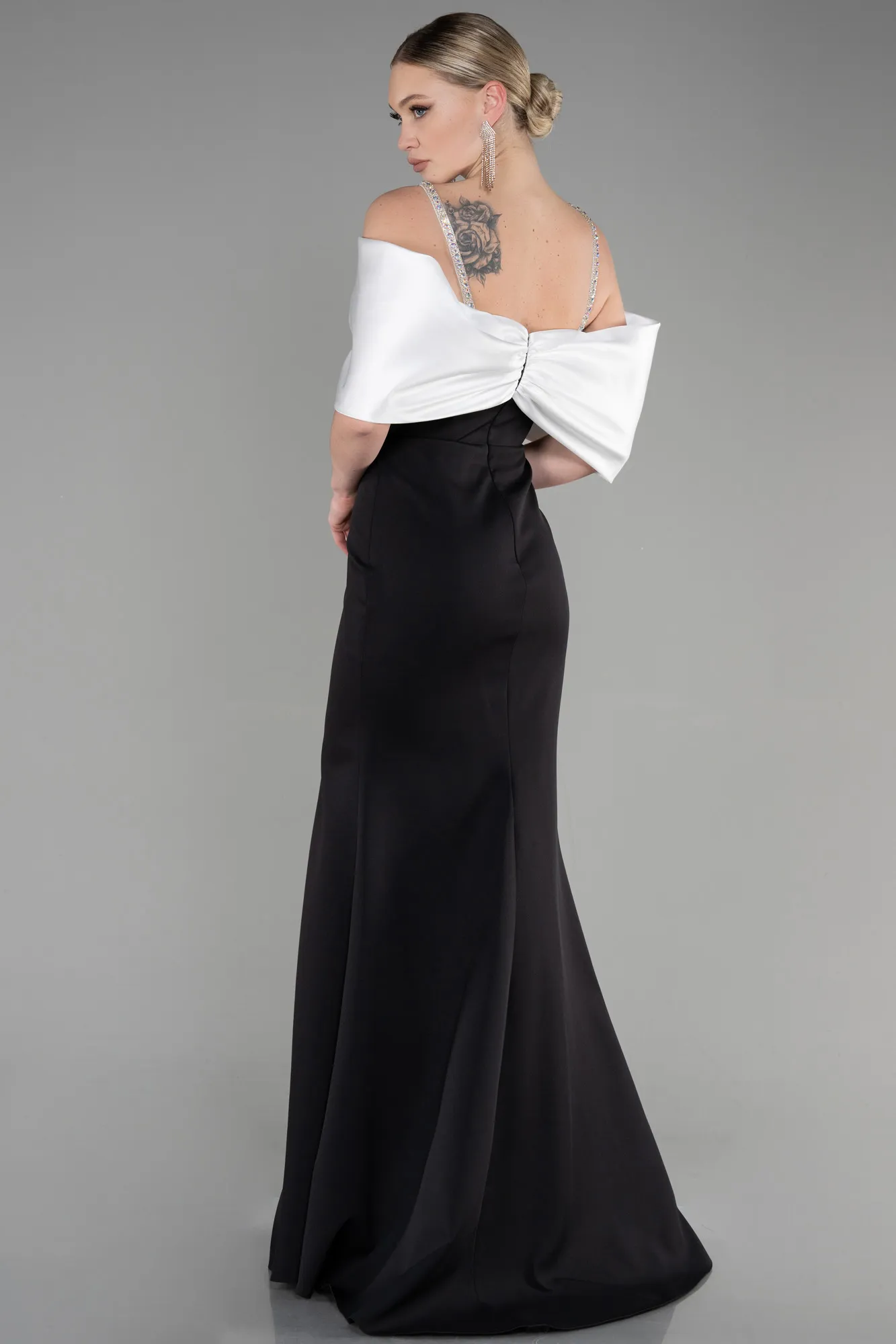 Black-Ecru-Long Evening Dress ABU3601