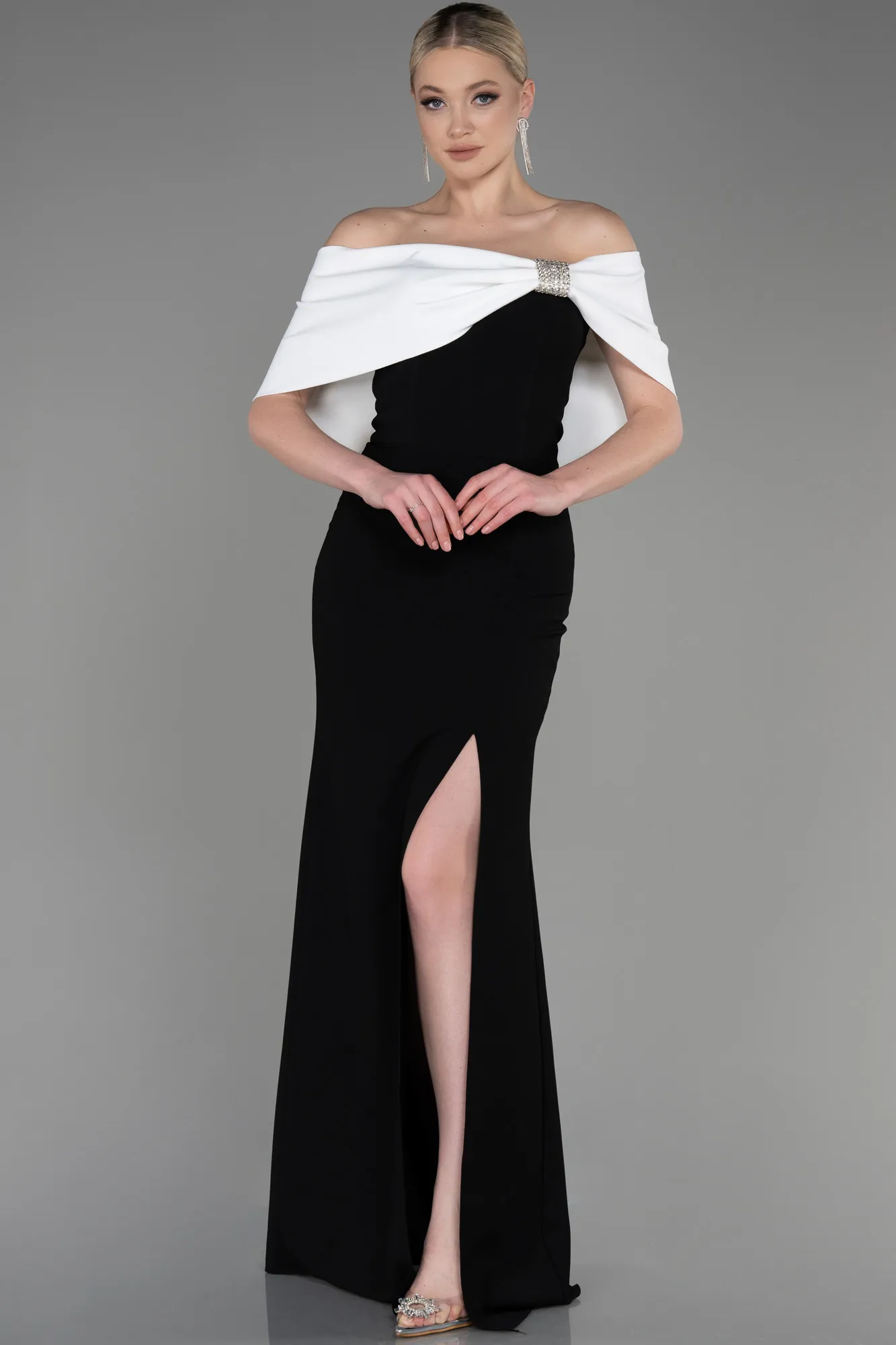 Black-Ecru-Long Evening Dress ABU3775