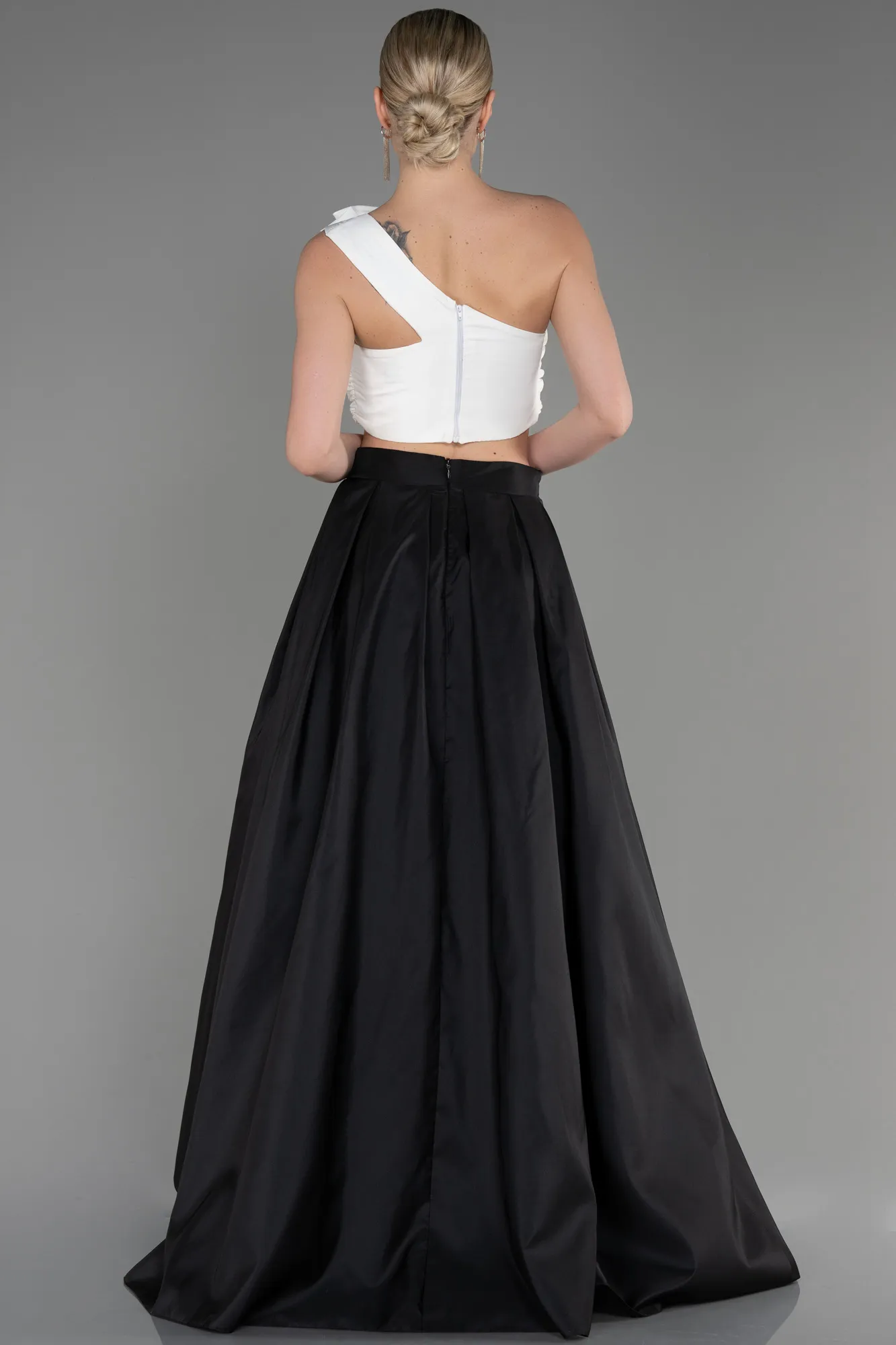 Black-Ecru-Long Evening Dress ABU3778