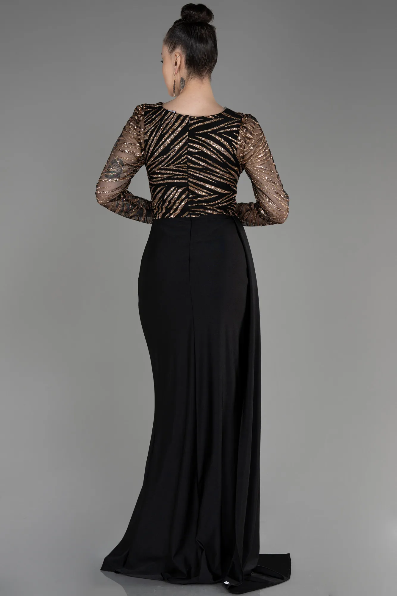 Black-Gold-Long Sleeve Evening Dress ABU3834