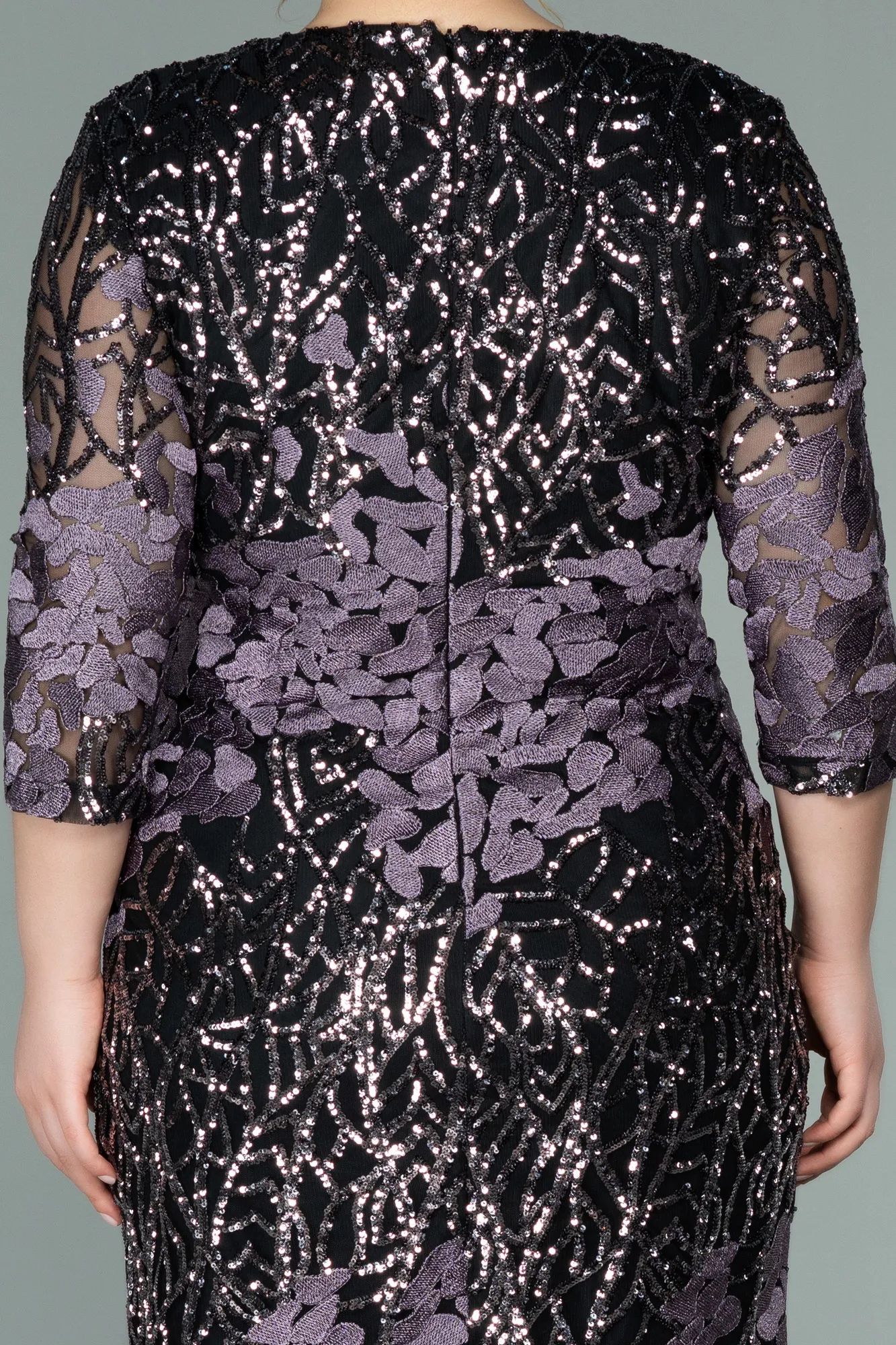 Black-Lavender-Short Scaly Plus Size Evening Dress ABK1284