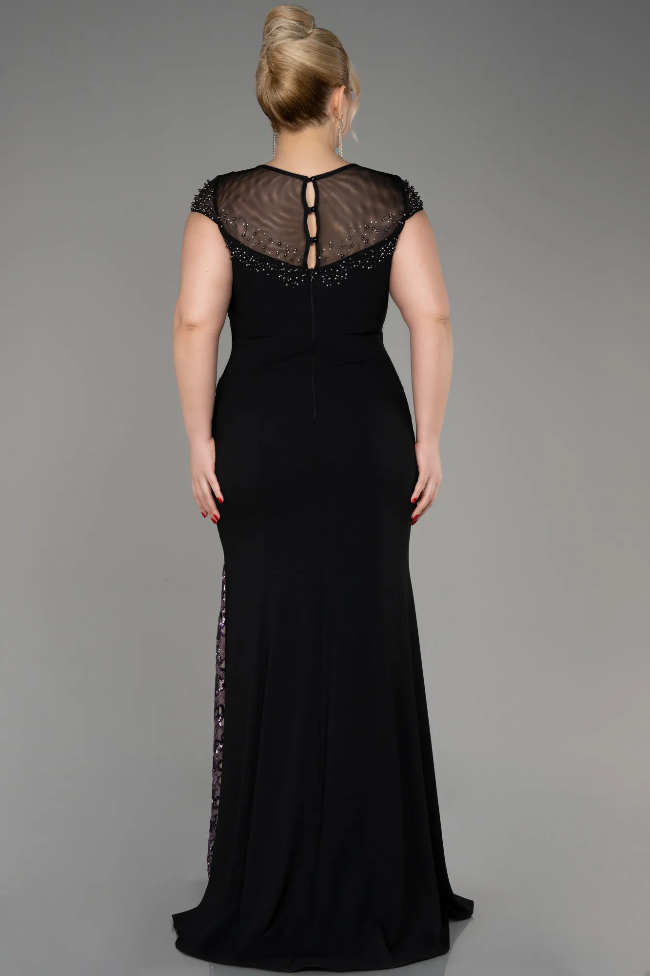 Black-Purple-Long Plus Size Evening Dress ABU3923