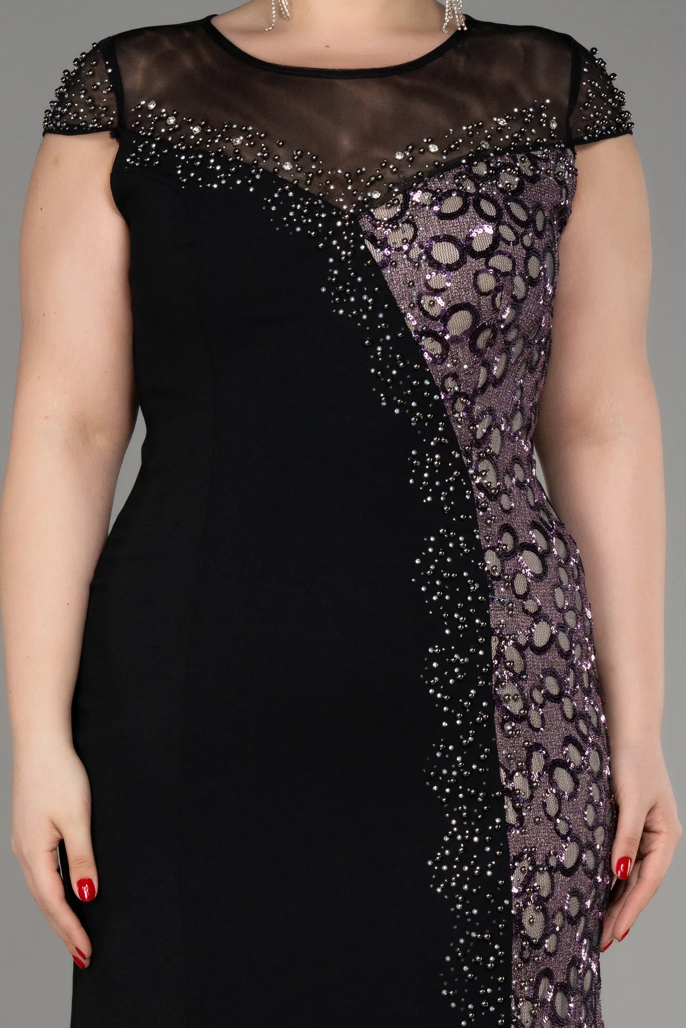 Black-Purple-Long Plus Size Evening Dress ABU3923