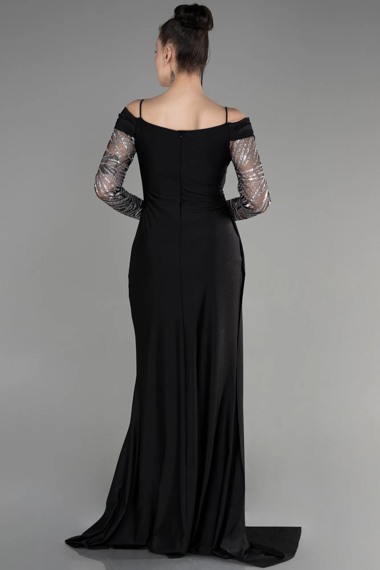Black-Silver-Long Evening Dress ABU3656