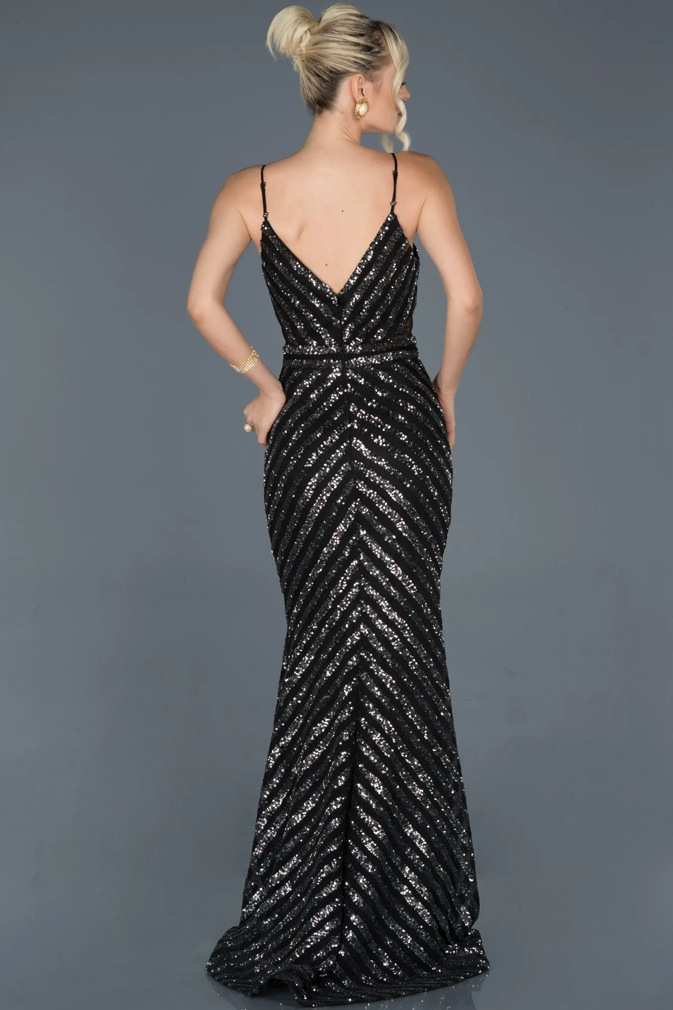 Black-Silver-Long Mermaid Evening Dress ABU892