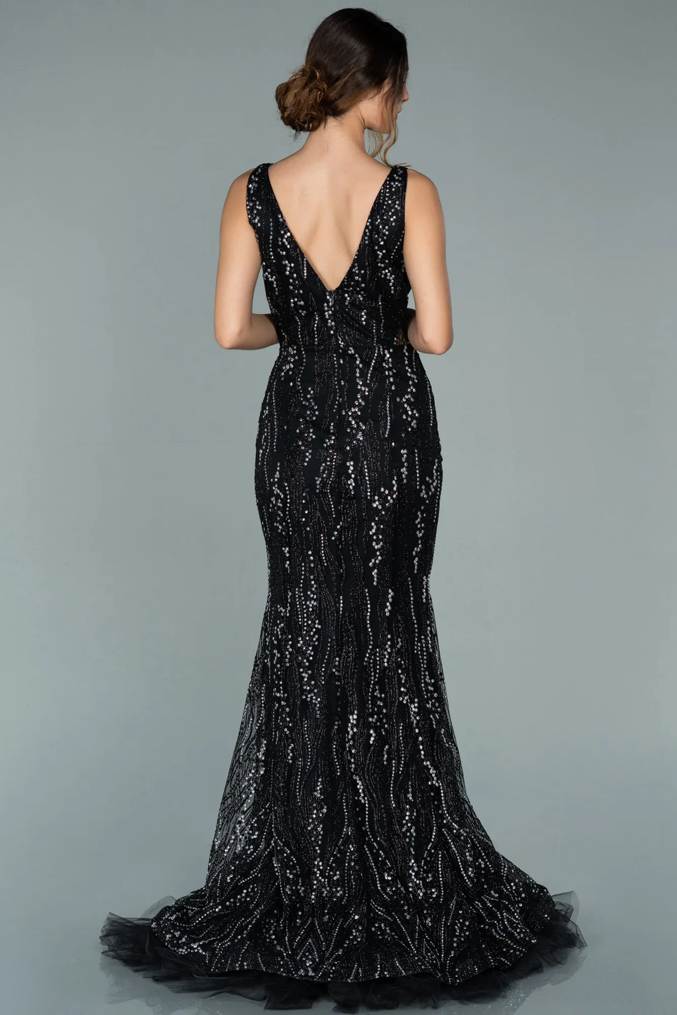 Black-Silver-Long Mermaid Prom Dress ABU1979