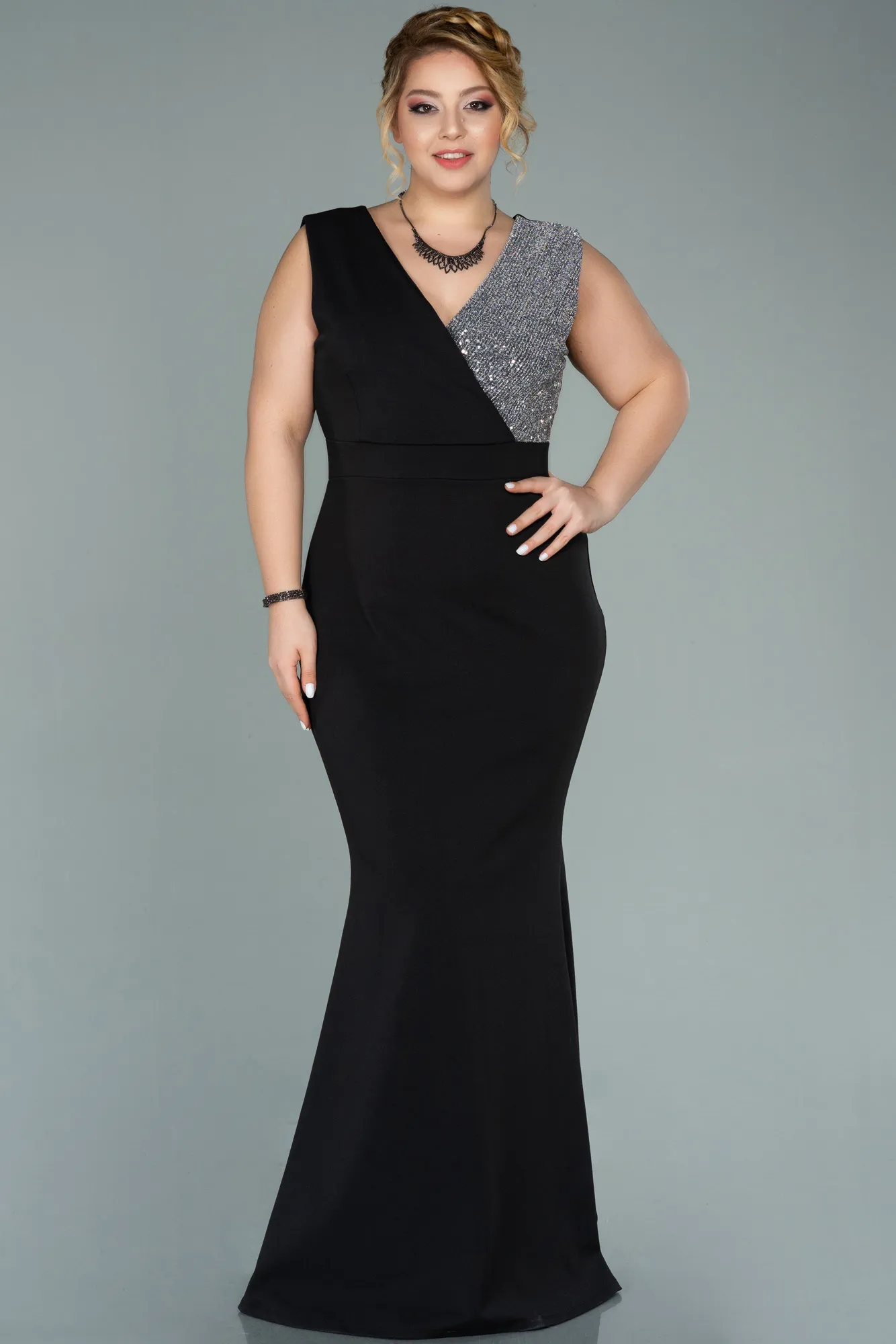 Black-Silver-Long Oversized Evening Dress ABU1482