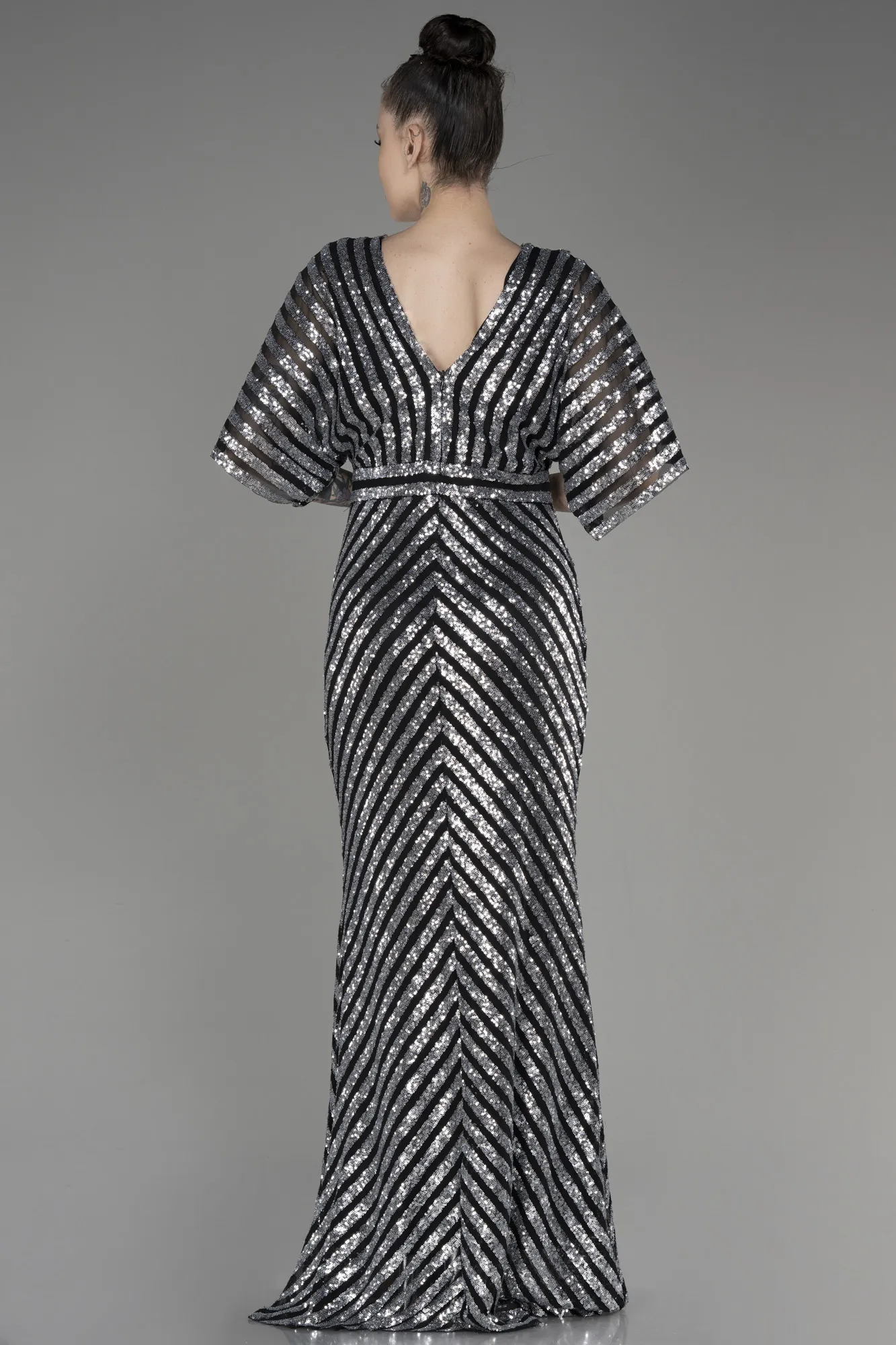 Black-Silver-Long Plus Size Evening Dress ABU2309