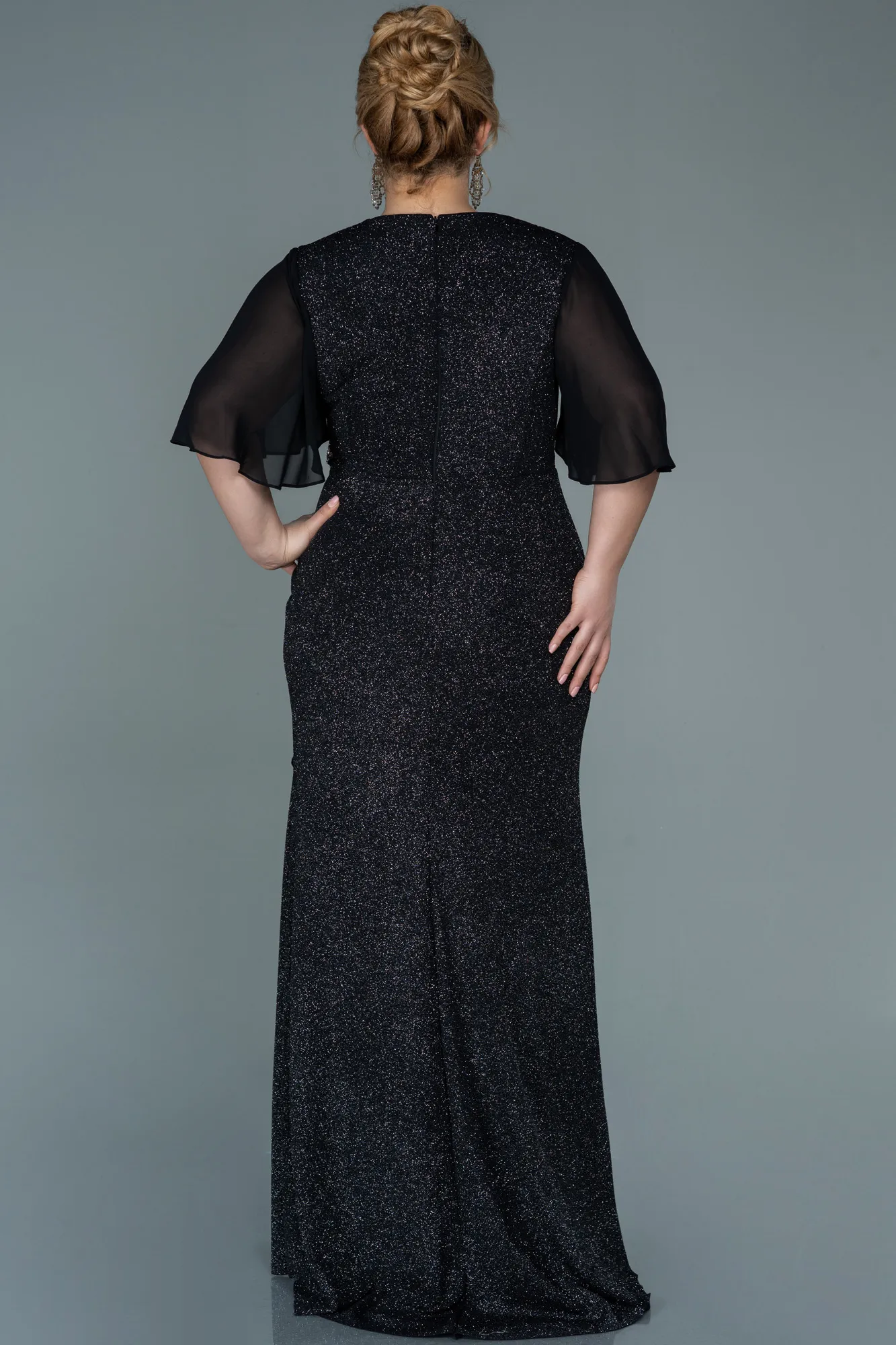 Black-Silver-Long Plus Size Evening Dress ABU2651